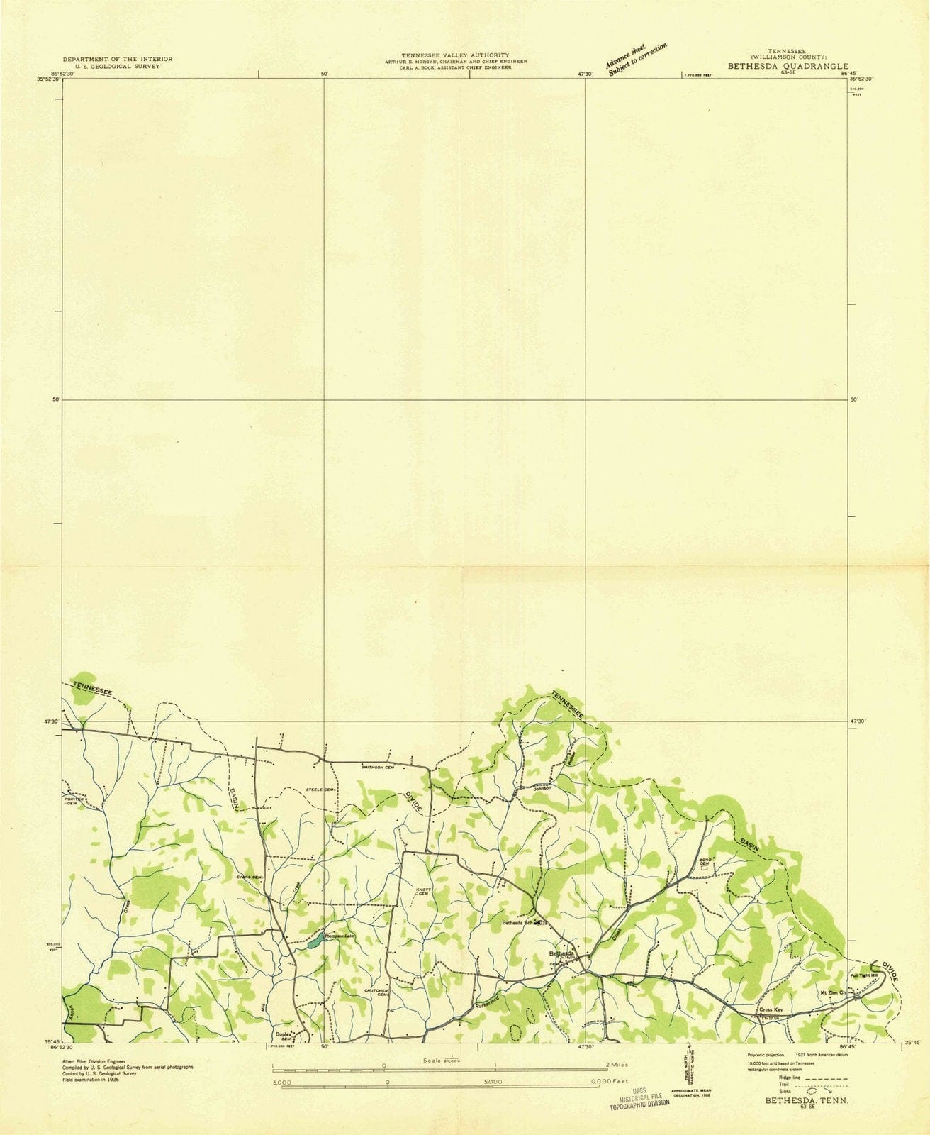 1936 Bethesda, TN - Tennessee - USGS Topographic Map