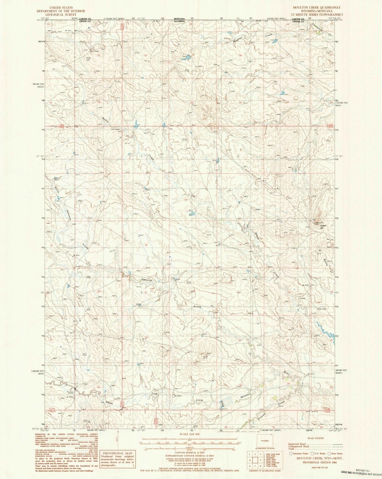 1984 Moulton Creek, WY - Wyoming - USGS Topographic Map