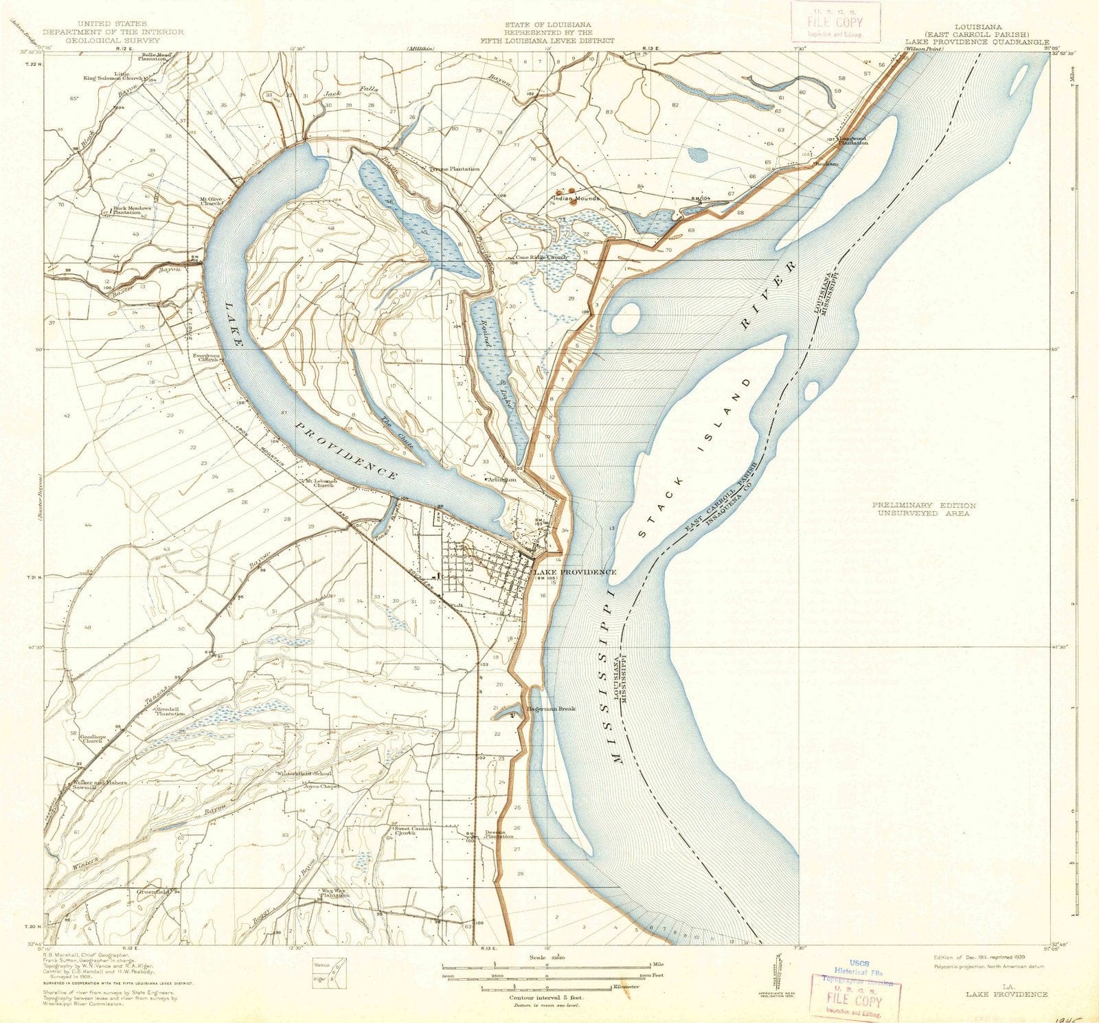 1911 Lake Providence, LA - Louisiana - USGS Topographic Map