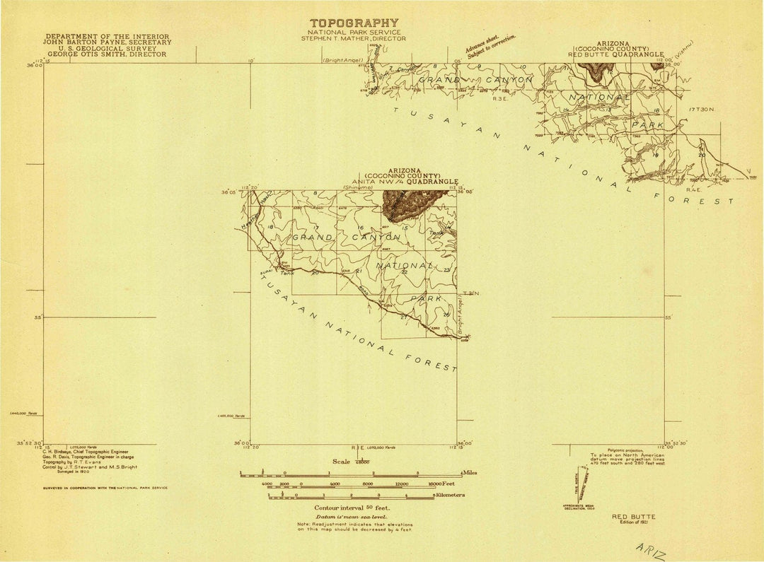 1921 Red Butte, AZ - Arizona - USGS Topographic Map