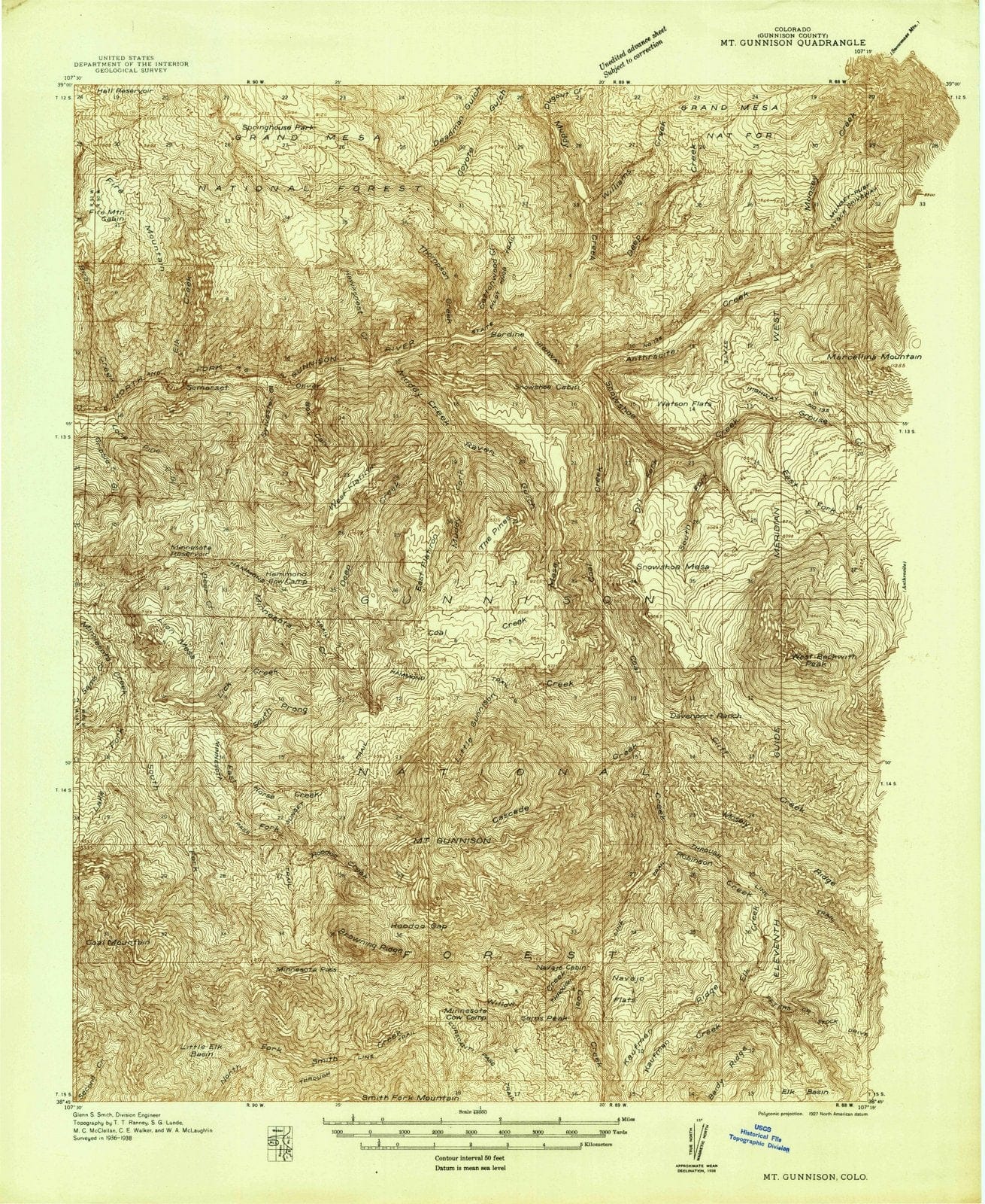 1938 Mt. Gunnison, CO - Colorado - USGS Topographic Map