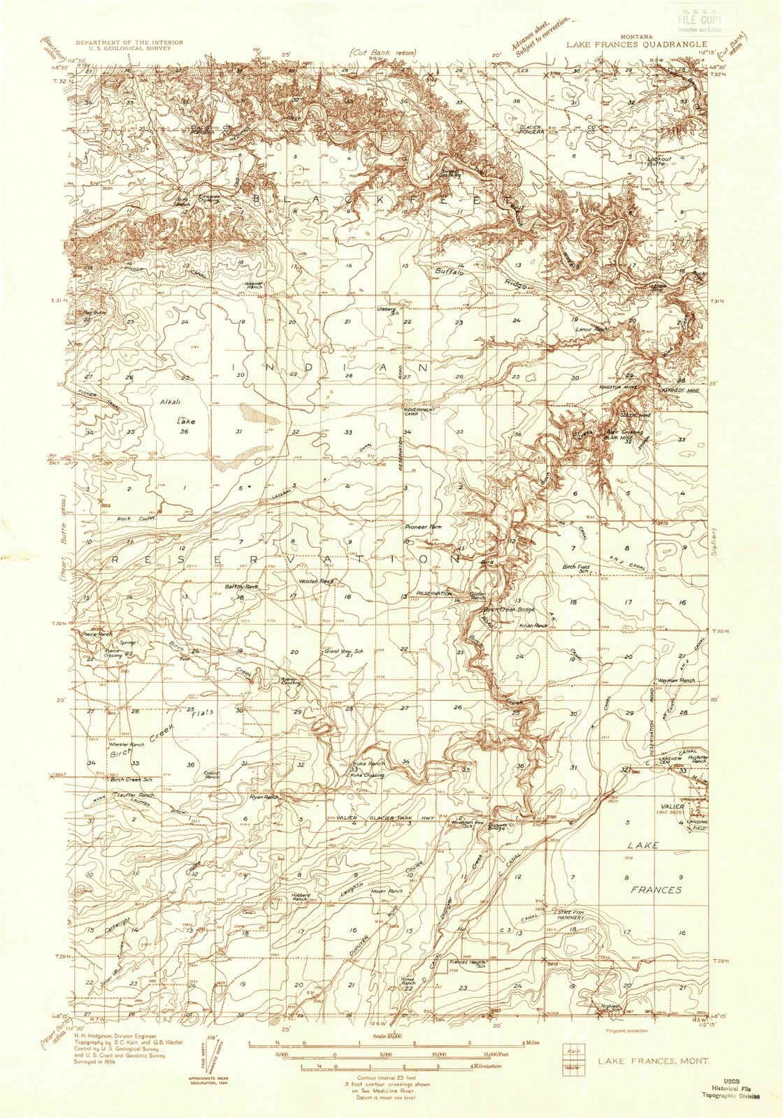 1934 Lake Frances, MT - Montana - USGS Topographic Map