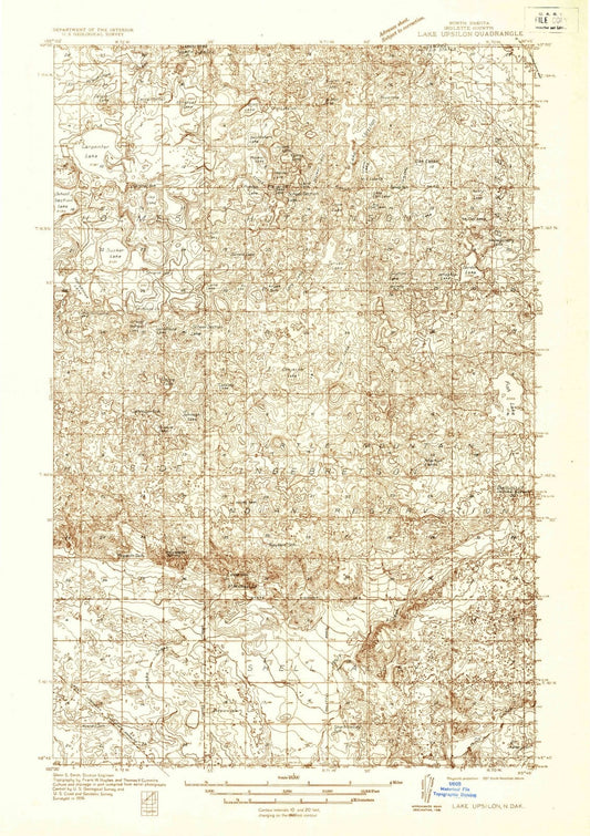 1936 Lake Upsilon, ND - North Dakota - USGS Topographic Map