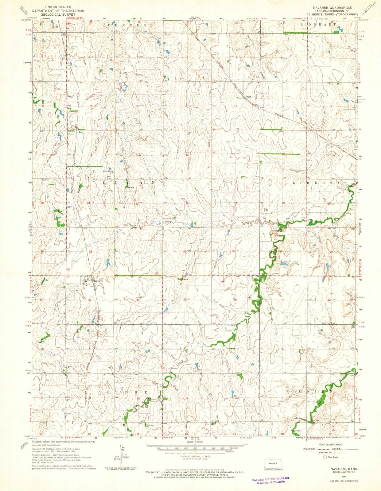 1964 Navarre, KS - Kansas - USGS Topographic Map