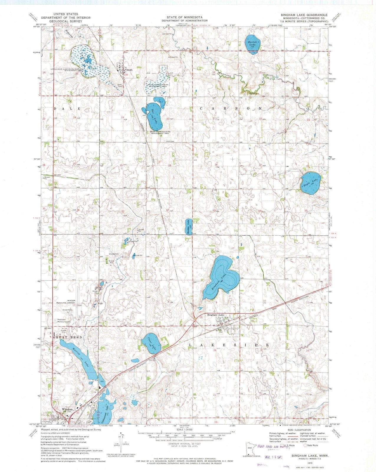 1970 Bingham Lake, MN - Minnesota - USGS Topographic Map