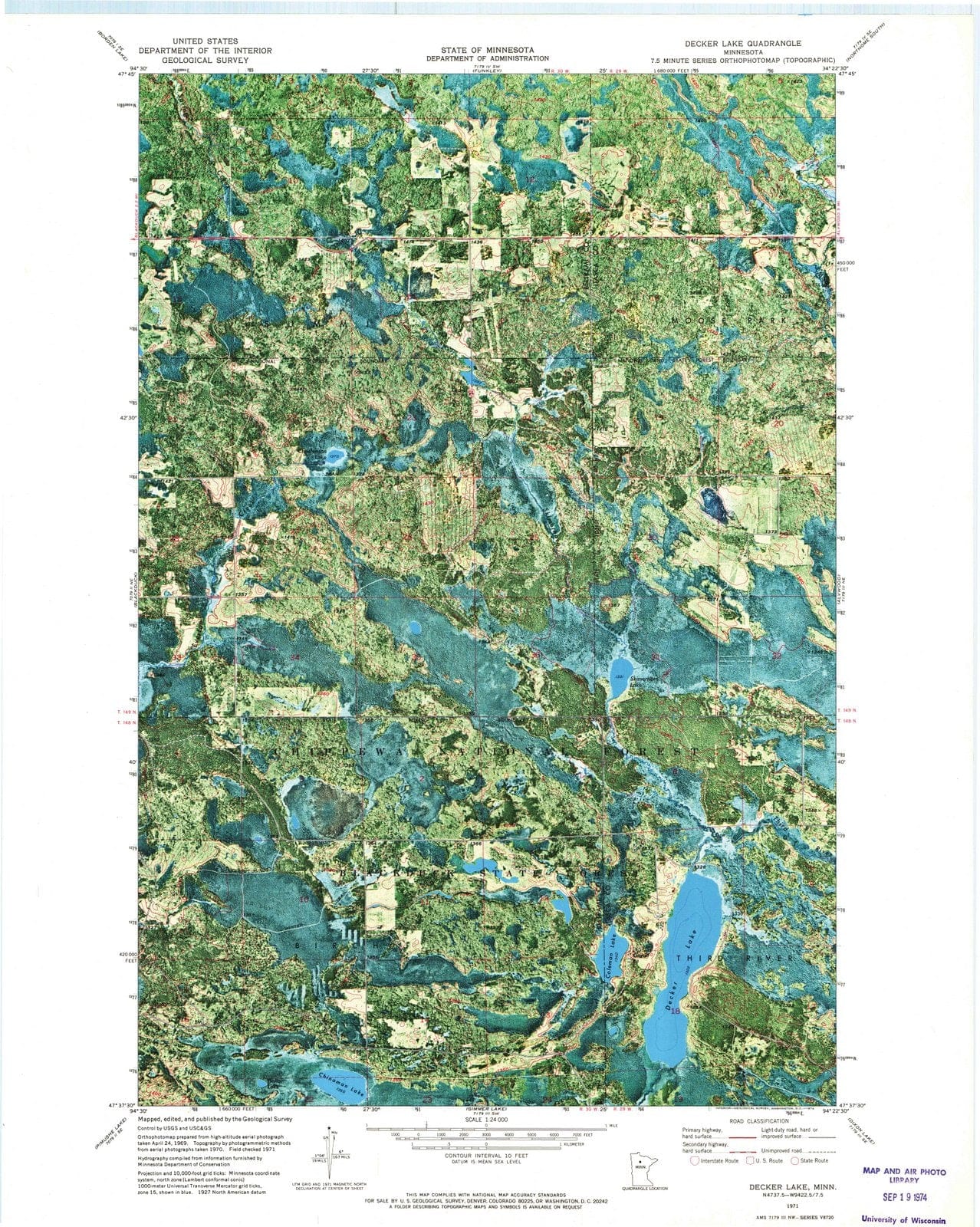 1971 Decker Lake, MN - Minnesota - USGS Topographic Map