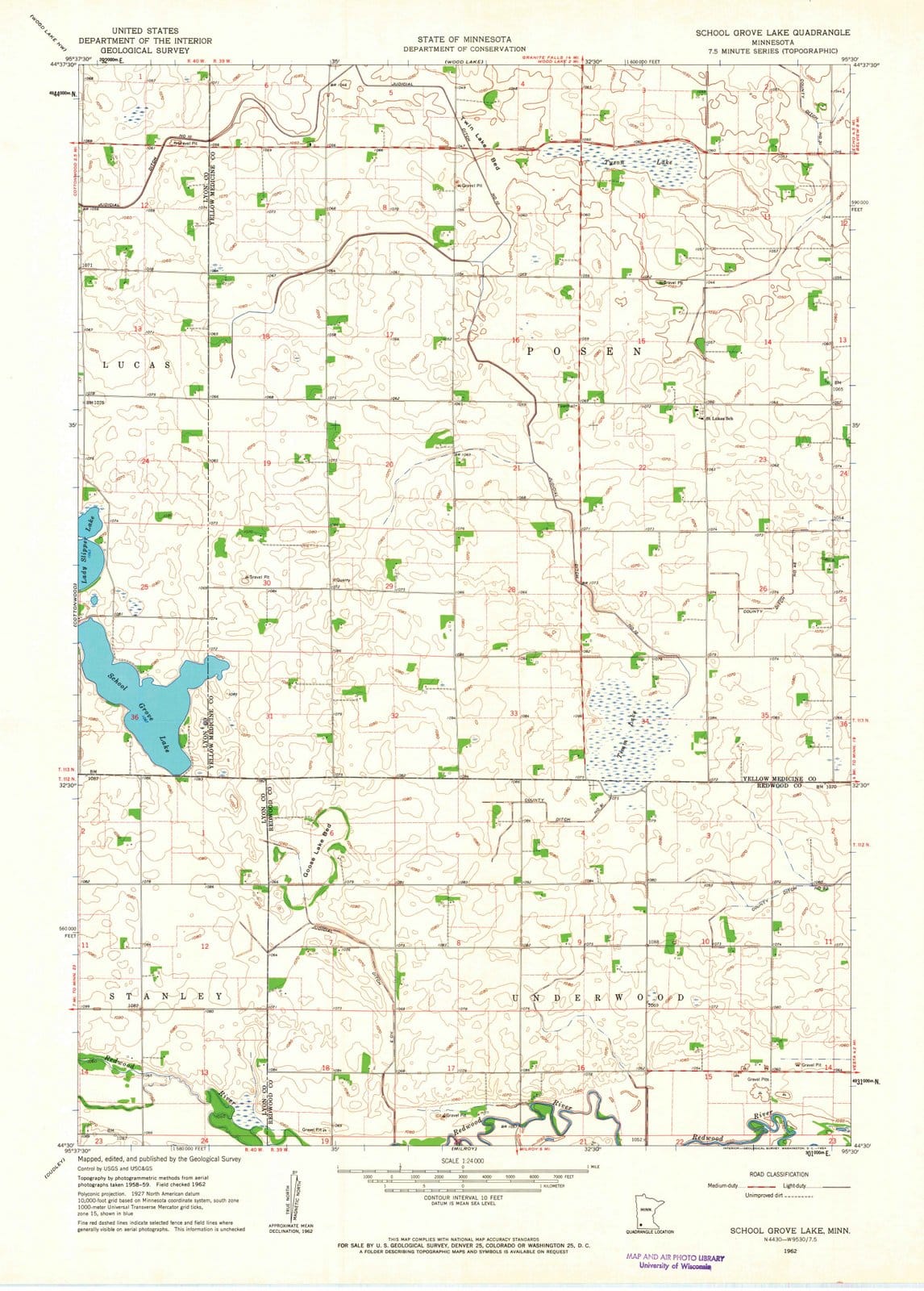 1962 School Grove Lake, MN - Minnesota - USGS Topographic Map