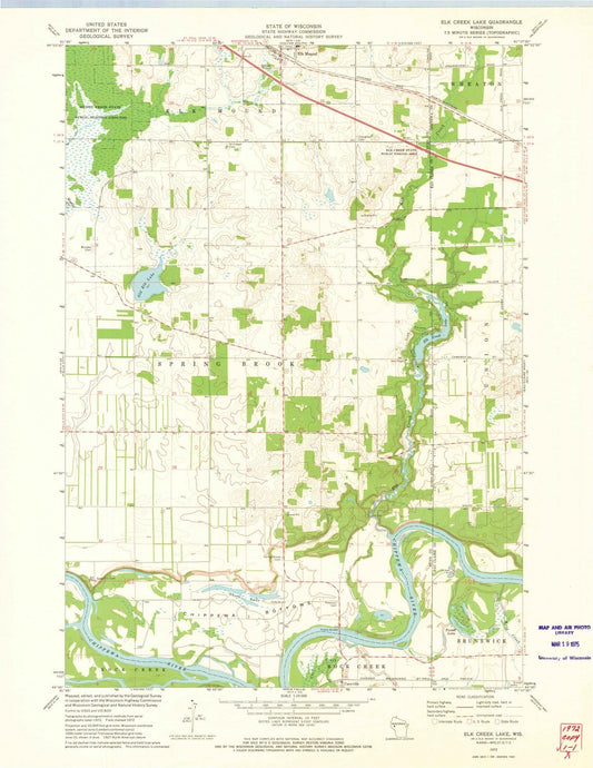 1972 Elk Creek Lake, WI - Wisconsin - USGS Topographic Map