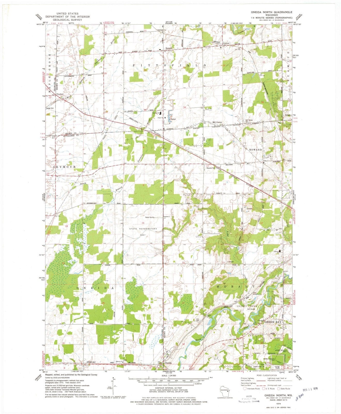 1974 Oneida North, WI - Wisconsin - USGS Topographic Map