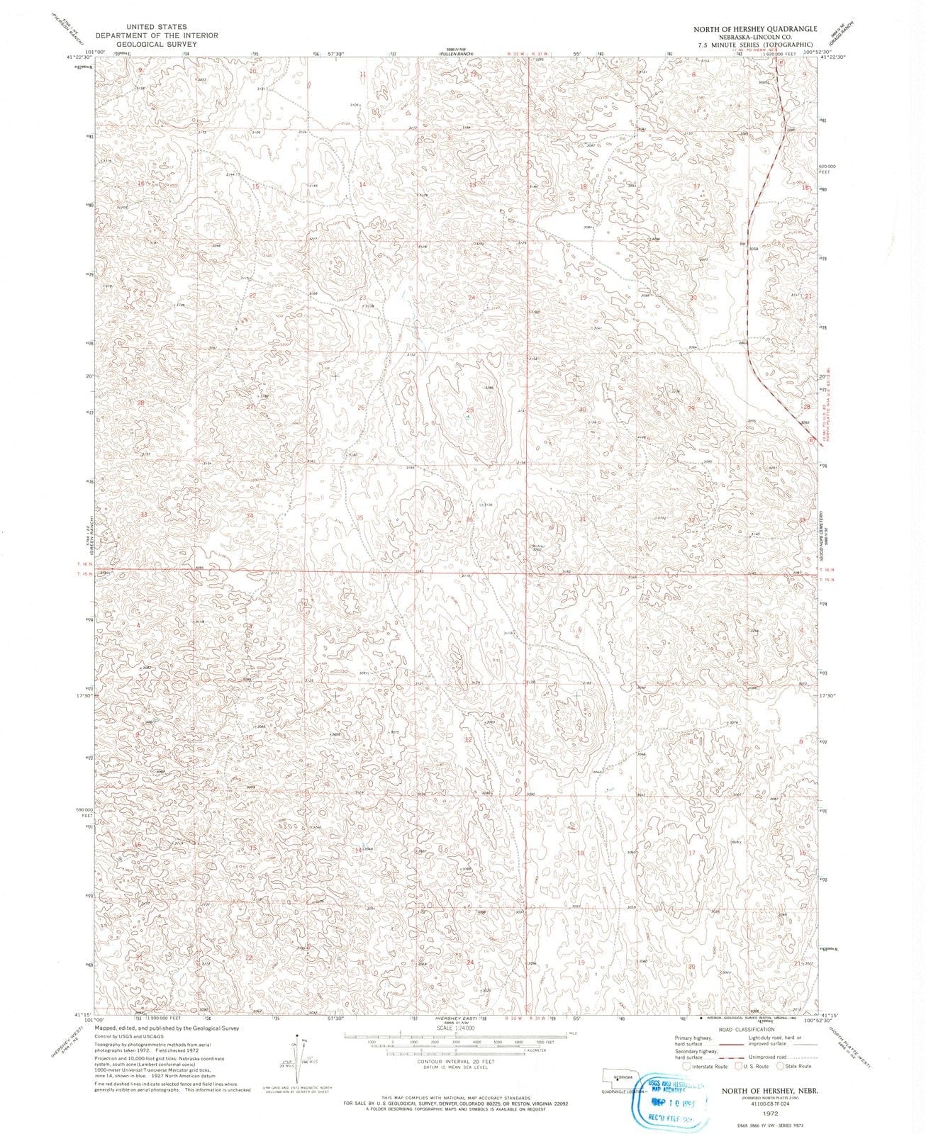 1972 North of Hershey, NE - Nebraska - USGS Topographic Map