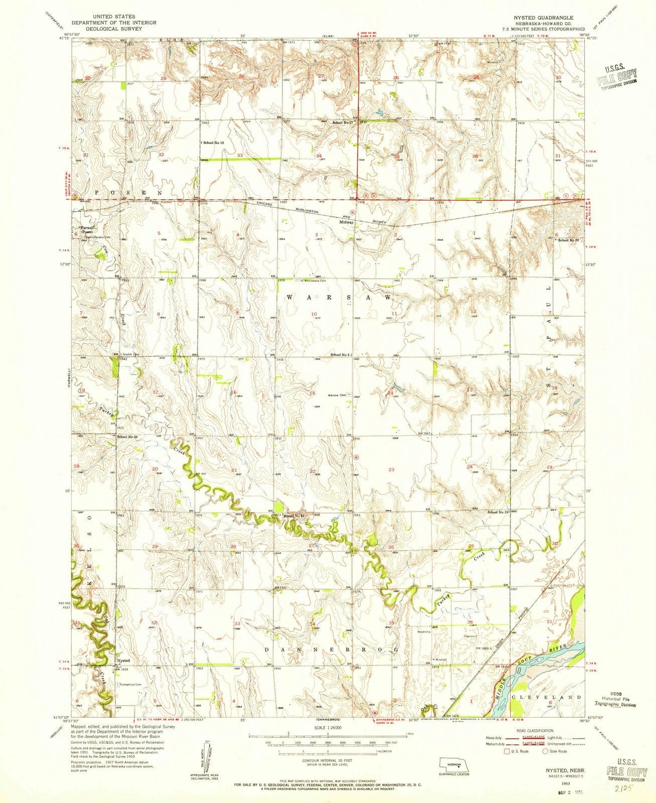 1953 Nysted, NE - Nebraska - USGS Topographic Map