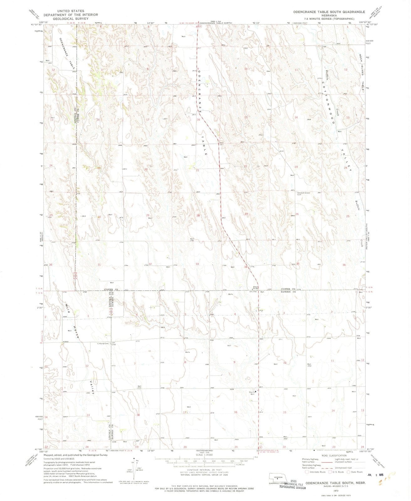 1972 Odencranze Table South, NE - Nebraska - USGS Topographic Map