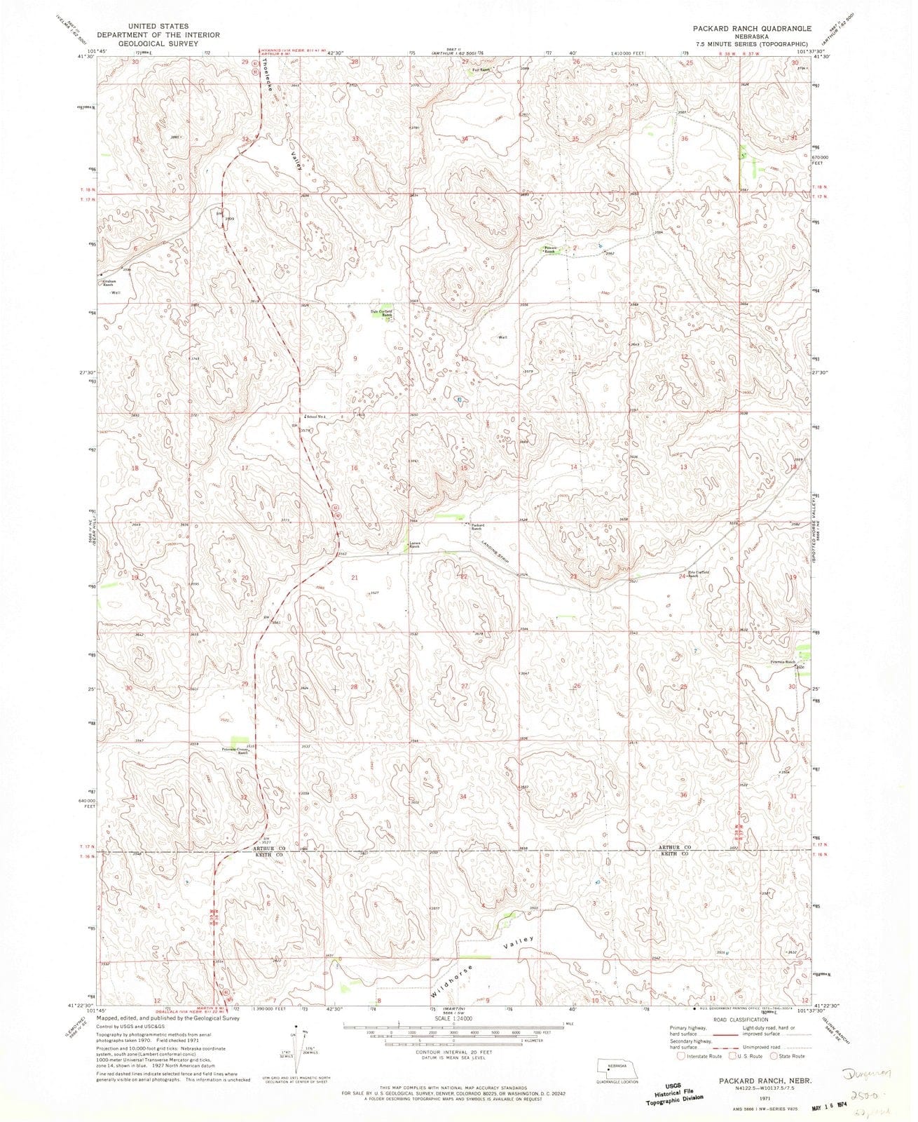 1971 Packard Ranch, NE - Nebraska - USGS Topographic Map