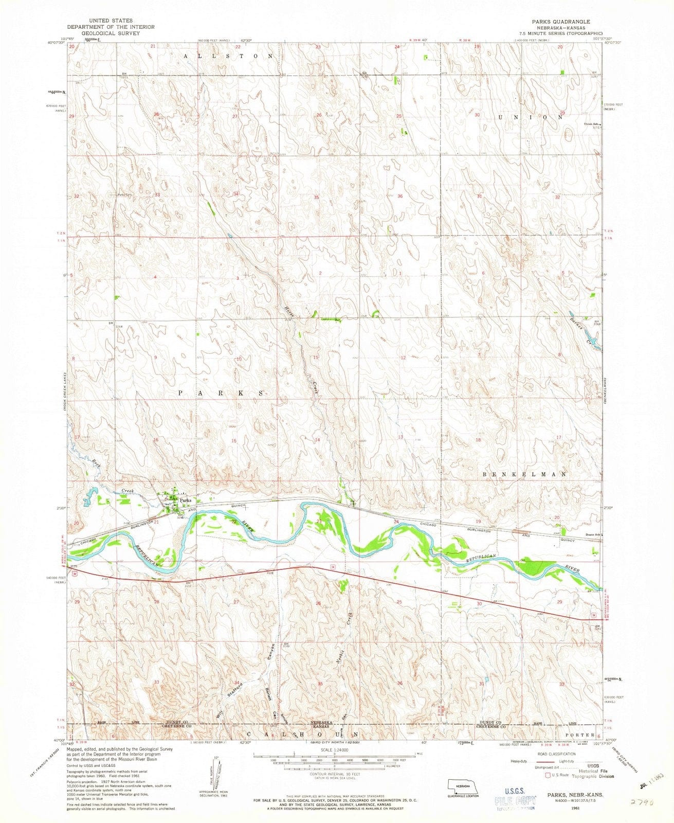 1961 Parks, NE - Nebraska - USGS Topographic Map
