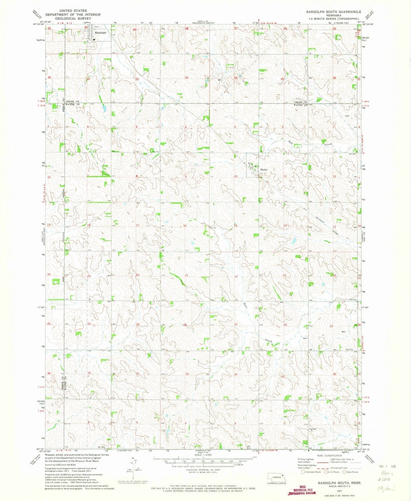 1971 Randolph South, NE - Nebraska - USGS Topographic Map