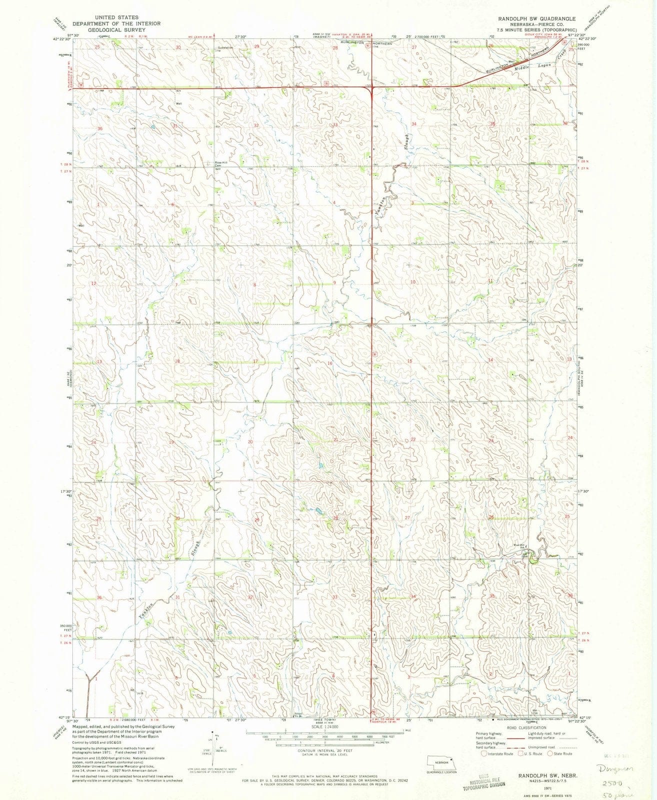 1971 Randolph, NE - Nebraska - USGS Topographic Map