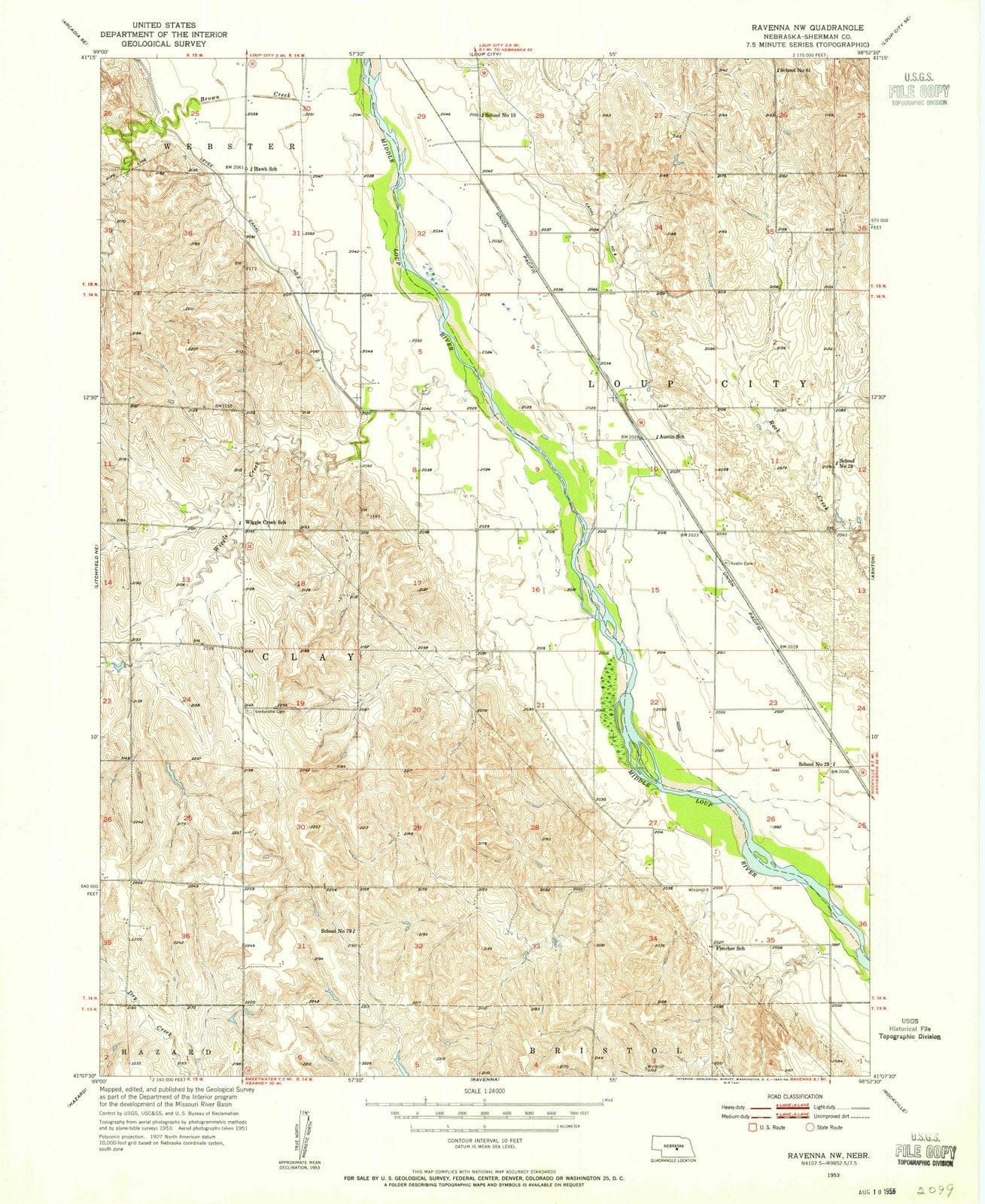 1953 Ravenna, NE - Nebraska - USGS Topographic Map