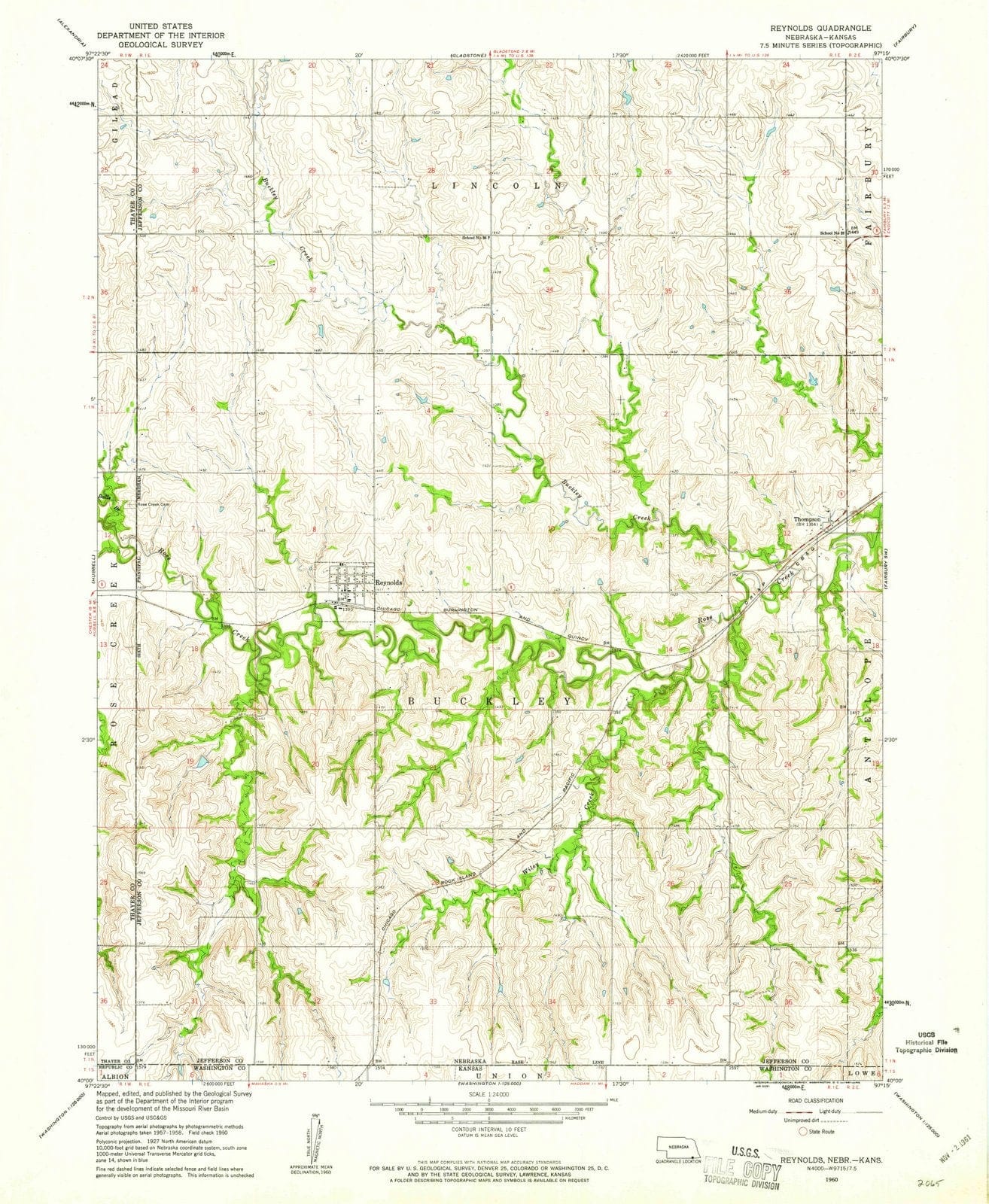 1960 Reynolds, NE - Nebraska - USGS Topographic Map