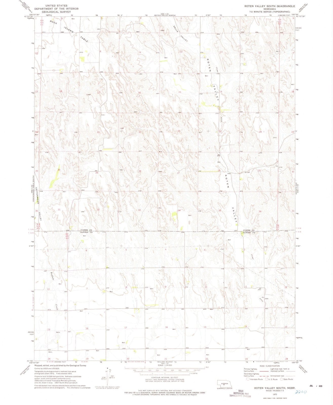 1972 Roten Valley South, NE - Nebraska - USGS Topographic Map