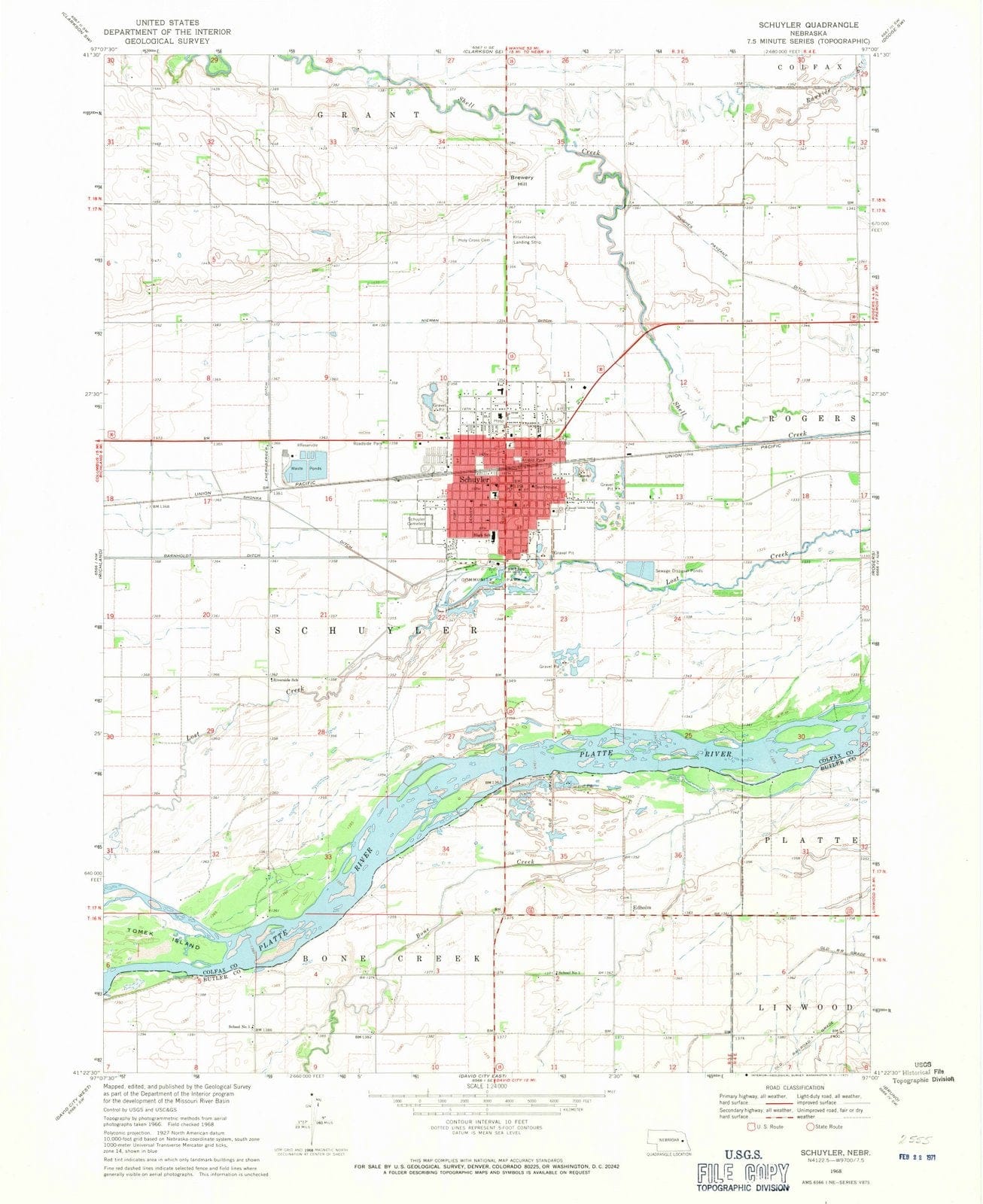 1968 Schuyler, NE - Nebraska - USGS Topographic Map