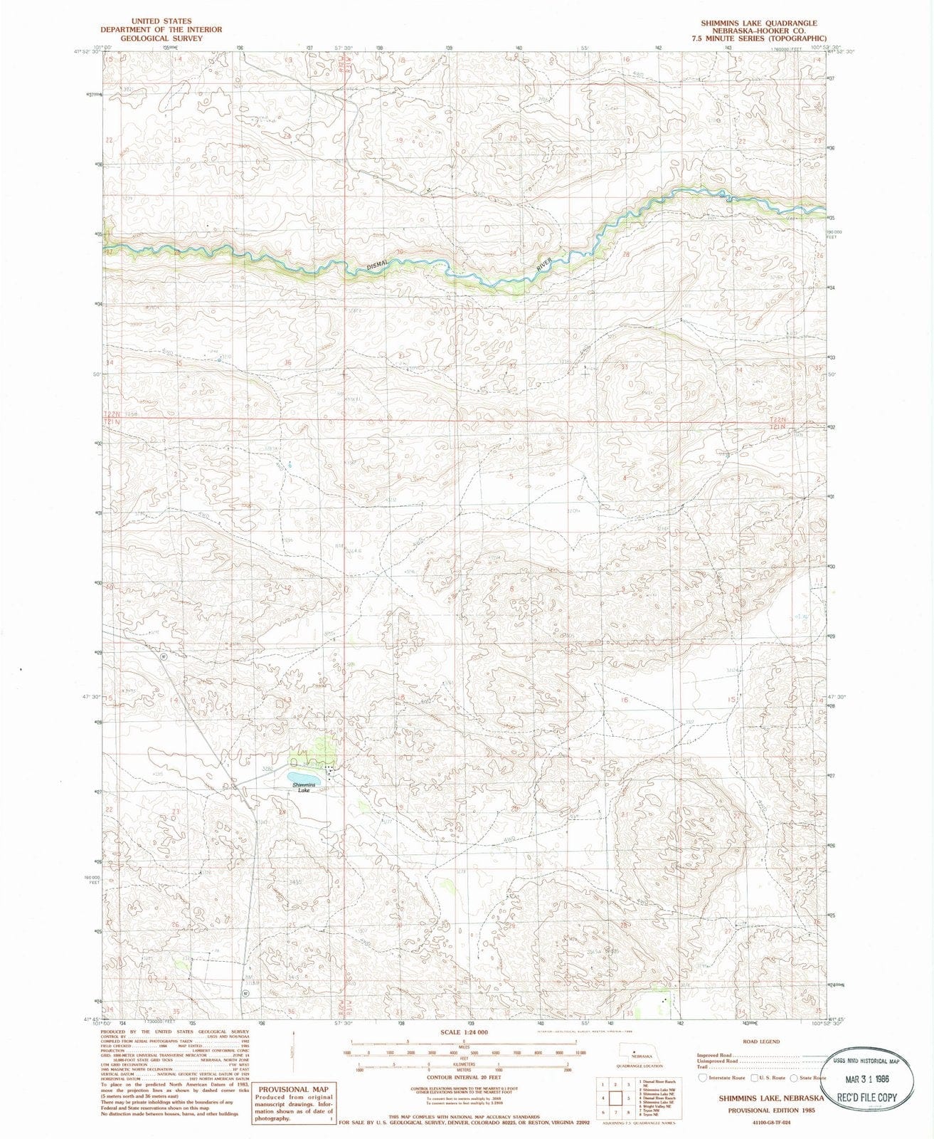 1985 Shimmins Lake, NE - Nebraska - USGS Topographic Map v4