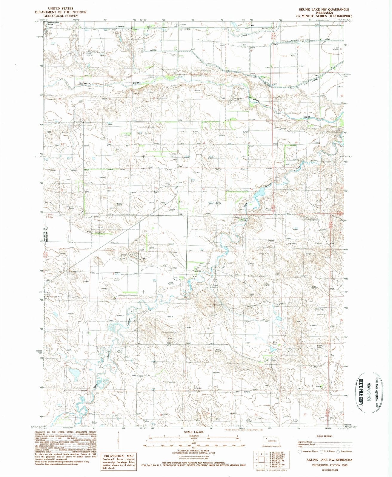 1989 Skunk Lake, NE - Nebraska - USGS Topographic Map v2