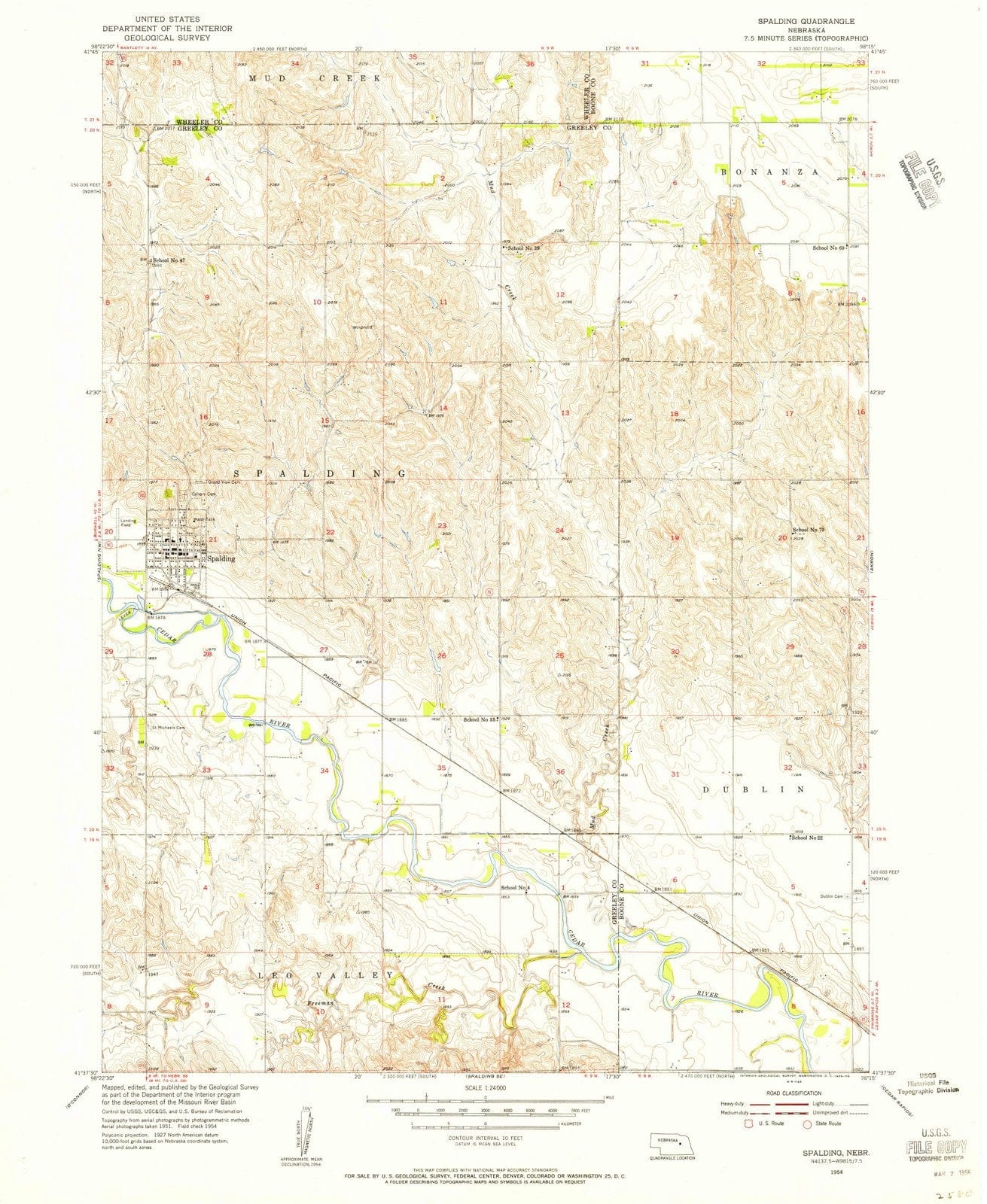 1954 Spalding, NE - Nebraska - USGS Topographic Map v3