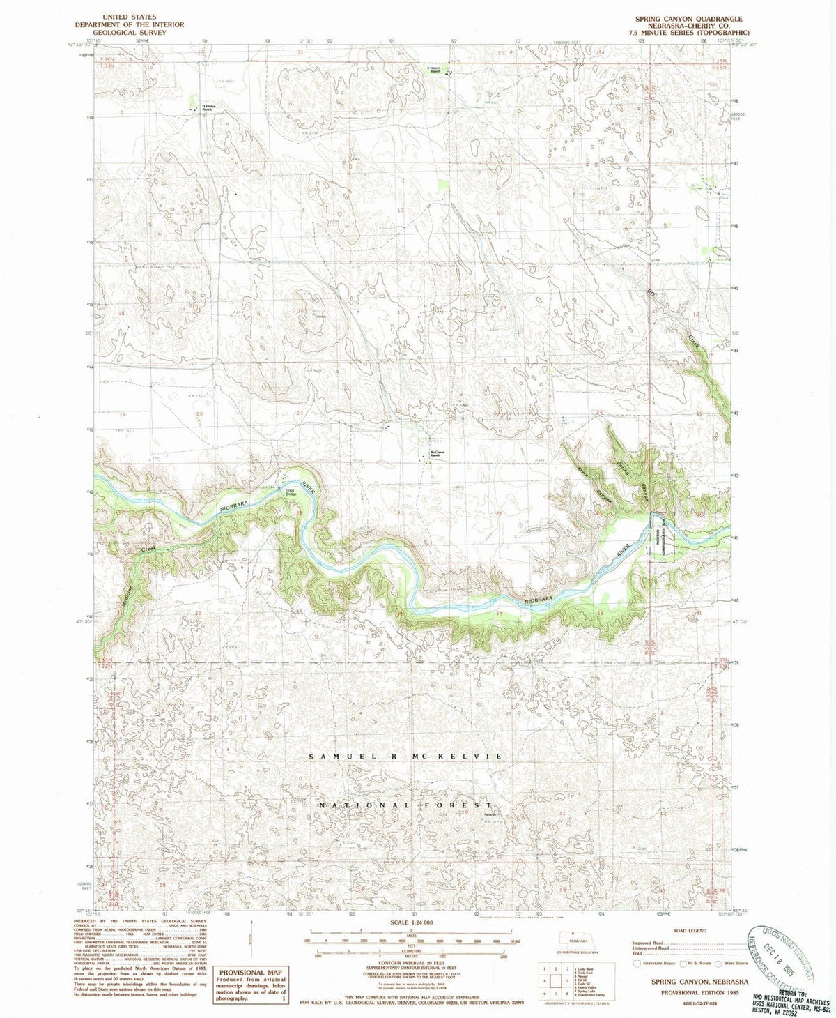 1985 Spring Canyon, NE - Nebraska - USGS Topographic Map