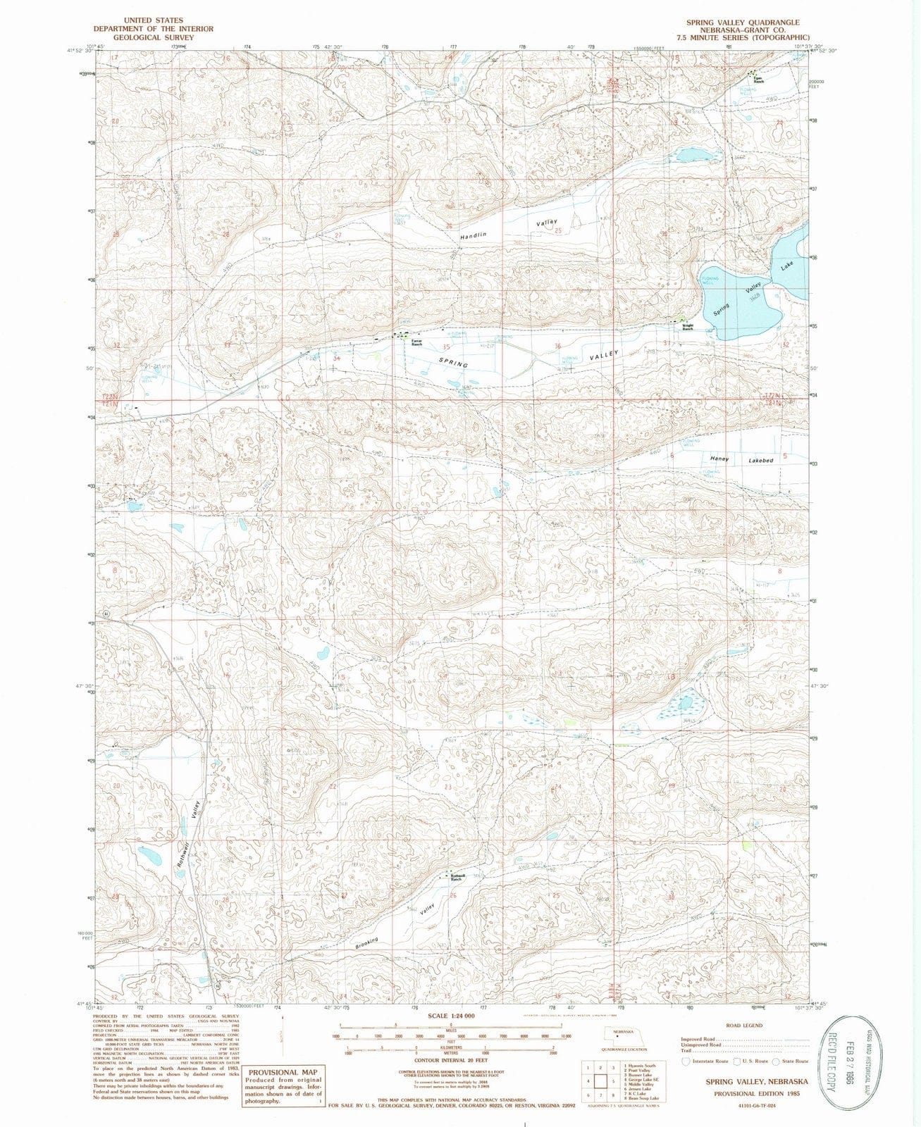 1985 Spring Valley, NE - Nebraska - USGS Topographic Map
