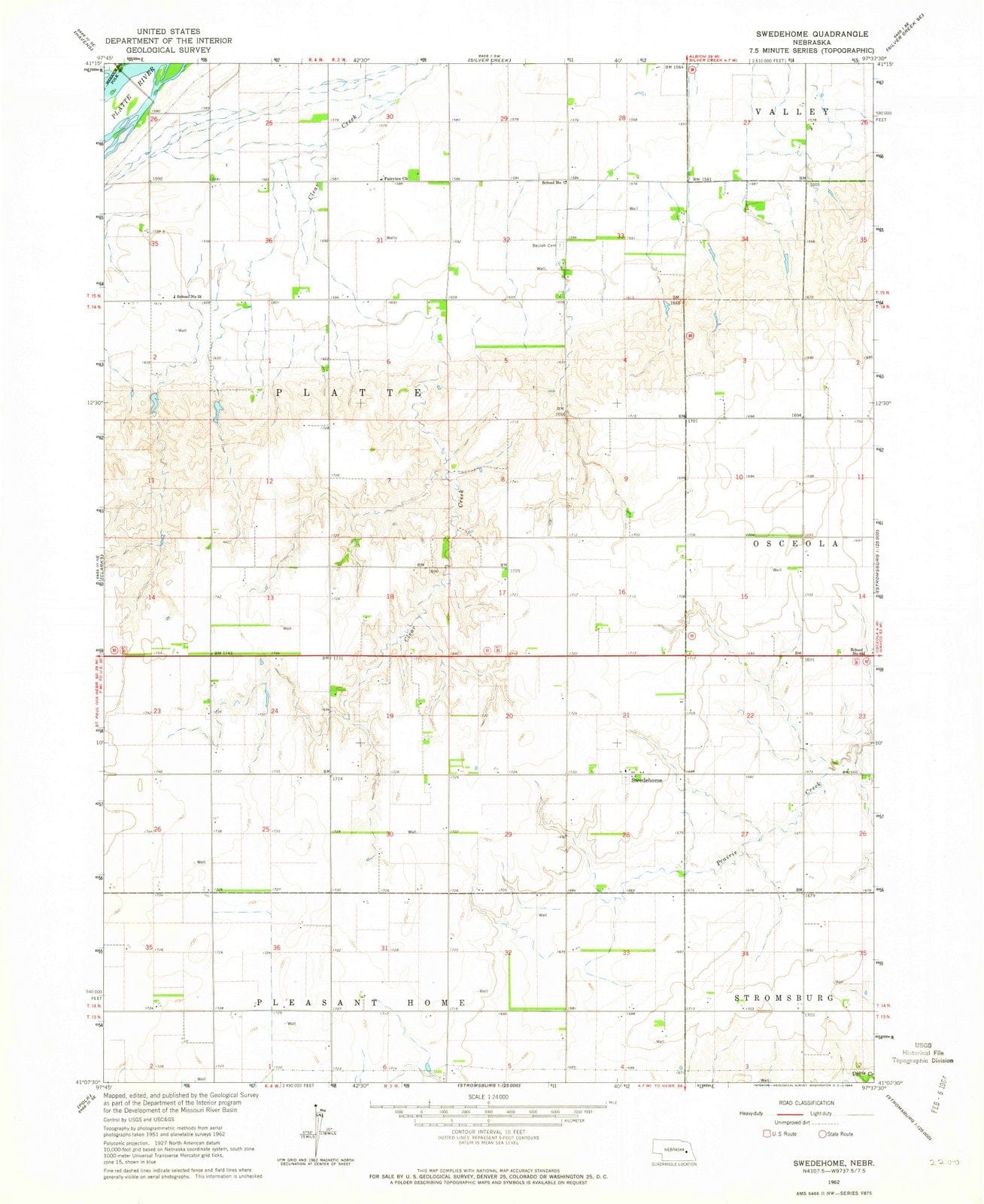 1962 Swedehome, NE - Nebraska - USGS Topographic Map