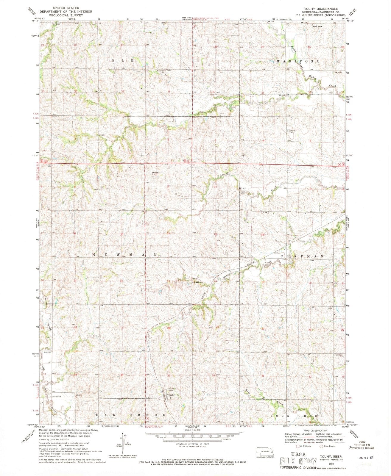 1969 Touhy, NE - Nebraska - USGS Topographic Map