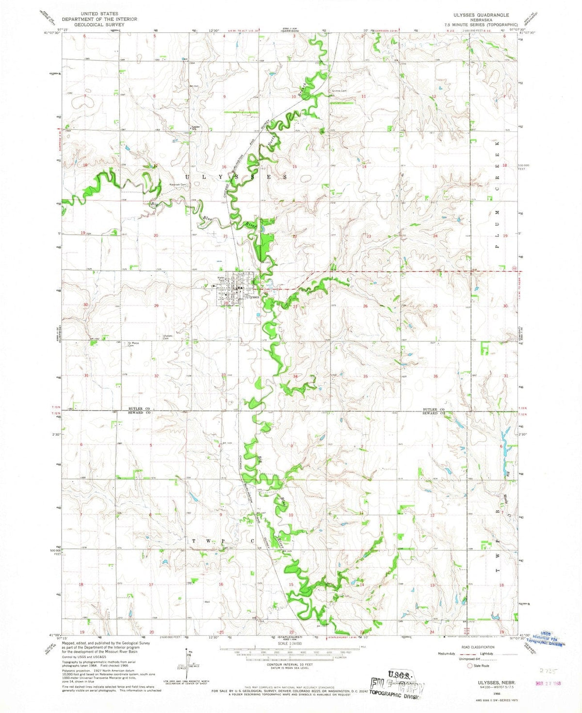 1966 Ulysses, NE - Nebraska - USGS Topographic Map