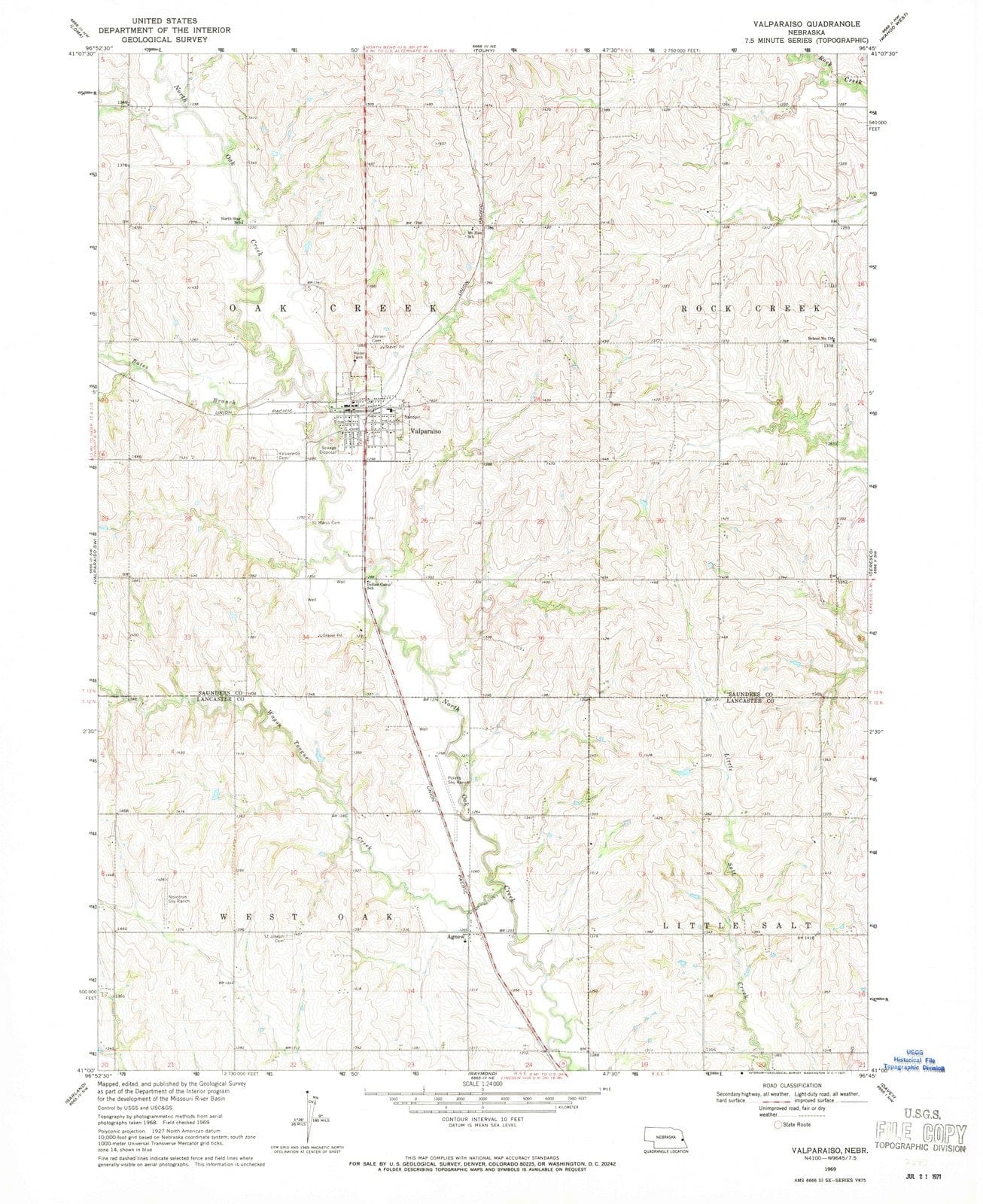 1969 Valparaiso, NE - Nebraska - USGS Topographic Map