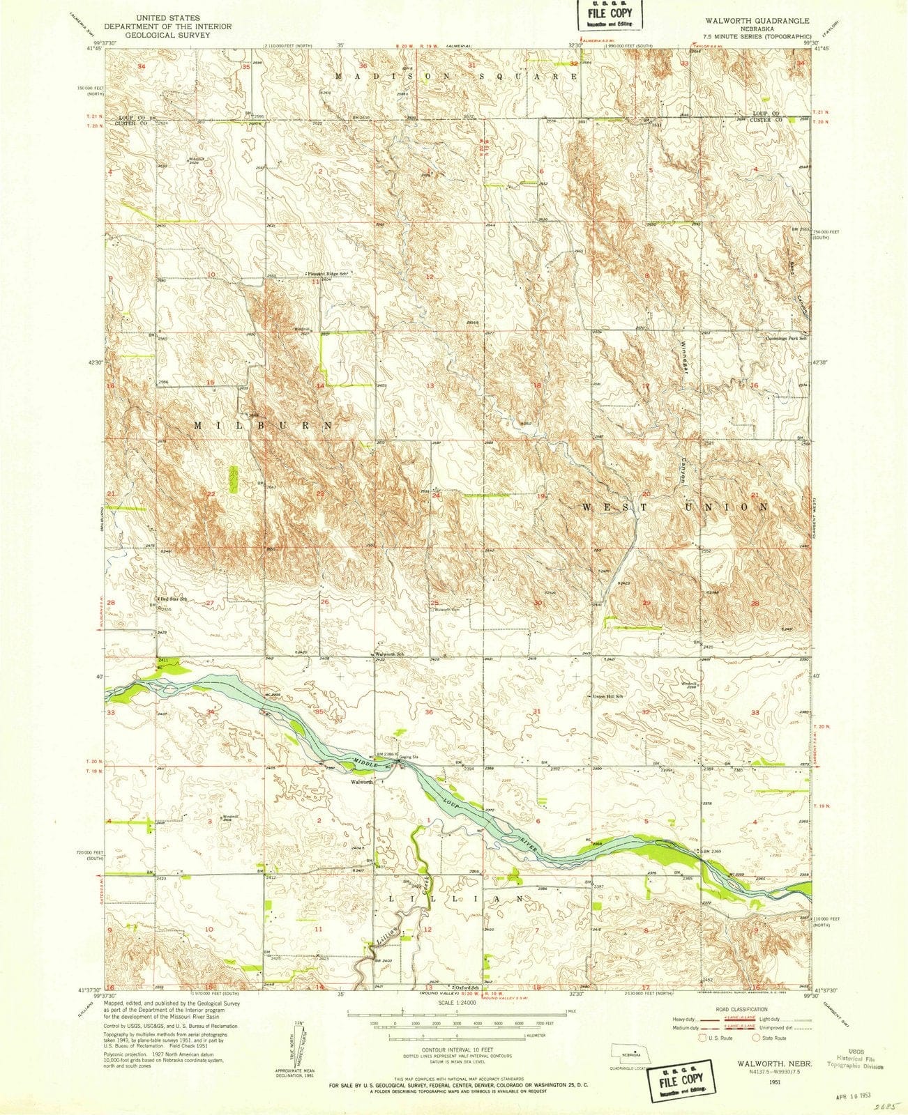 1951 Walworth, NE - Nebraska - USGS Topographic Map