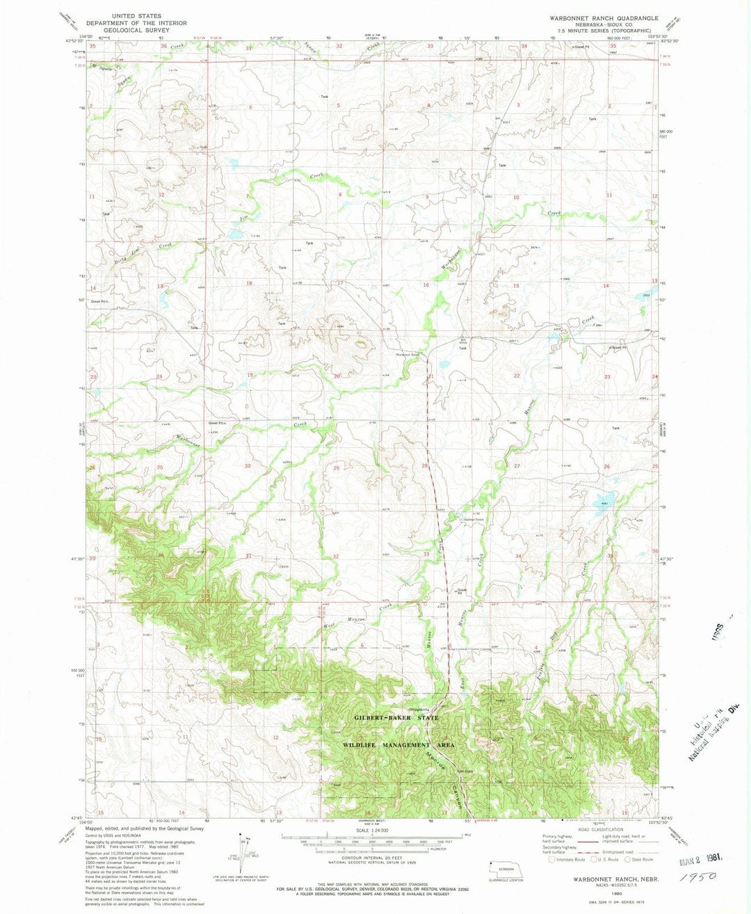 1980 Warbonnet Ranch, NE - Nebraska - USGS Topographic Map