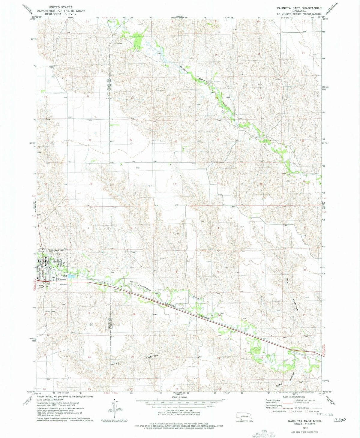 1974 Wauneta East, NE - Nebraska - USGS Topographic Map