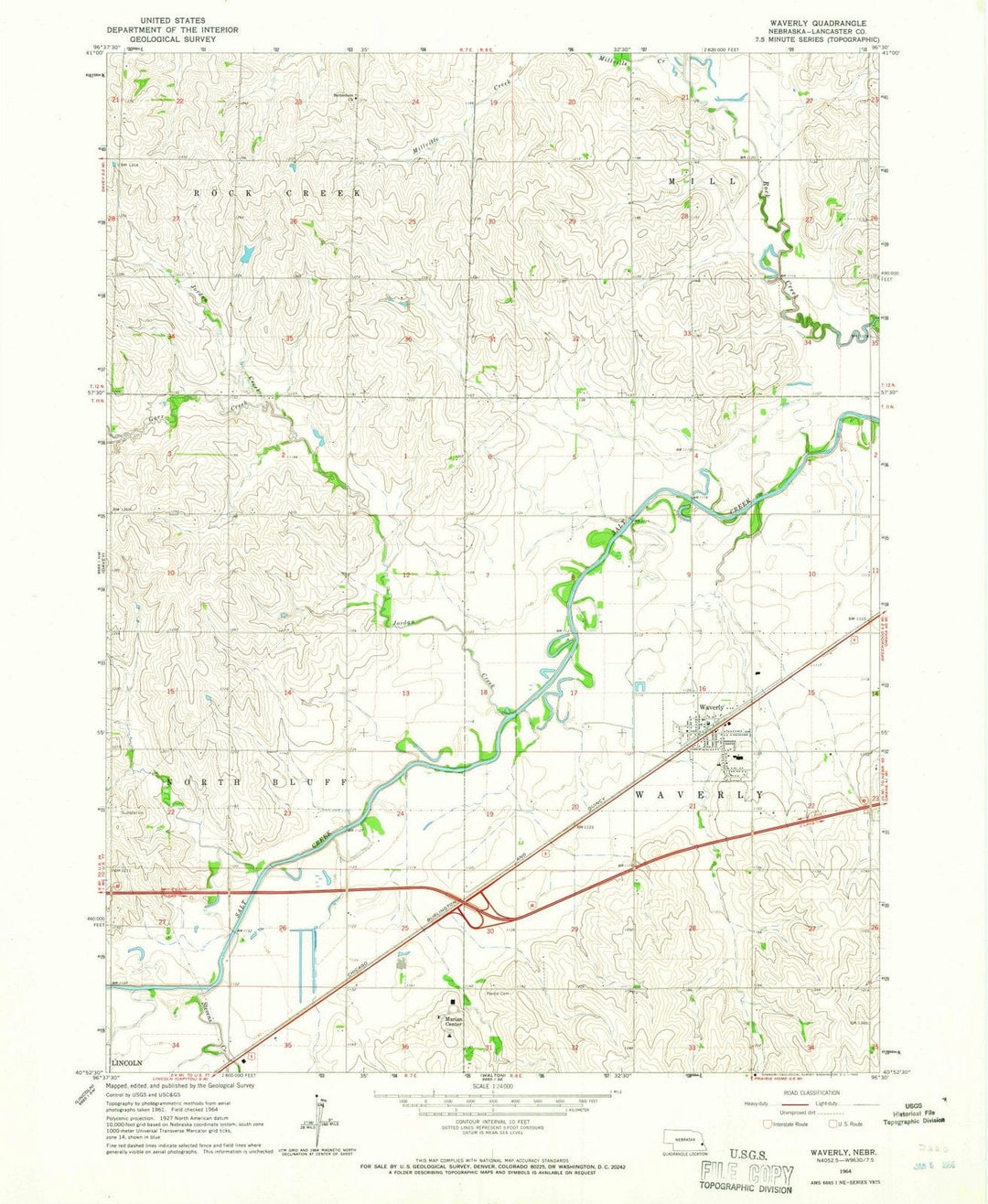1964 Waverly, NE - Nebraska - USGS Topographic Map