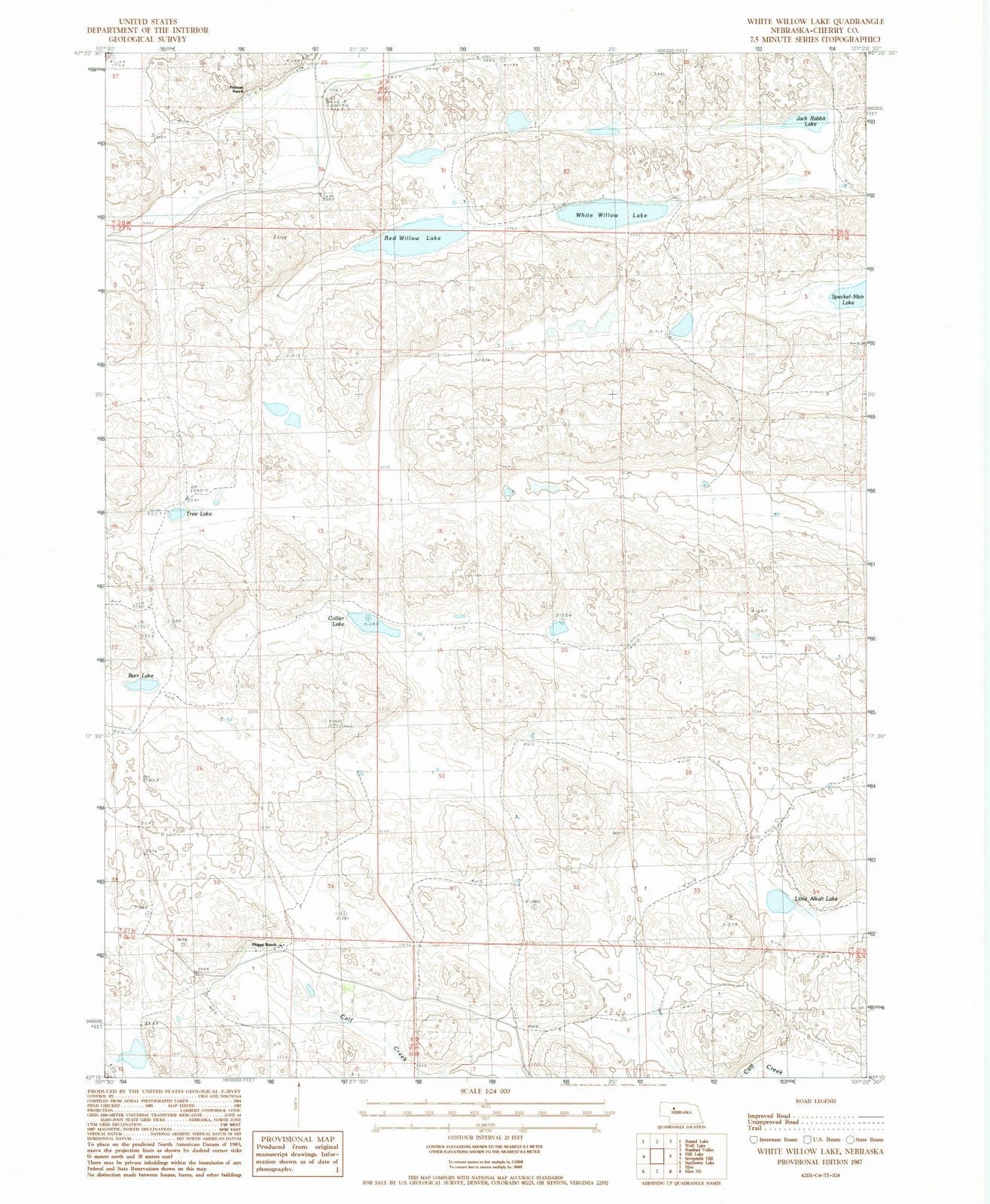 1987 White Willow Lake, NE - Nebraska - USGS Topographic Map