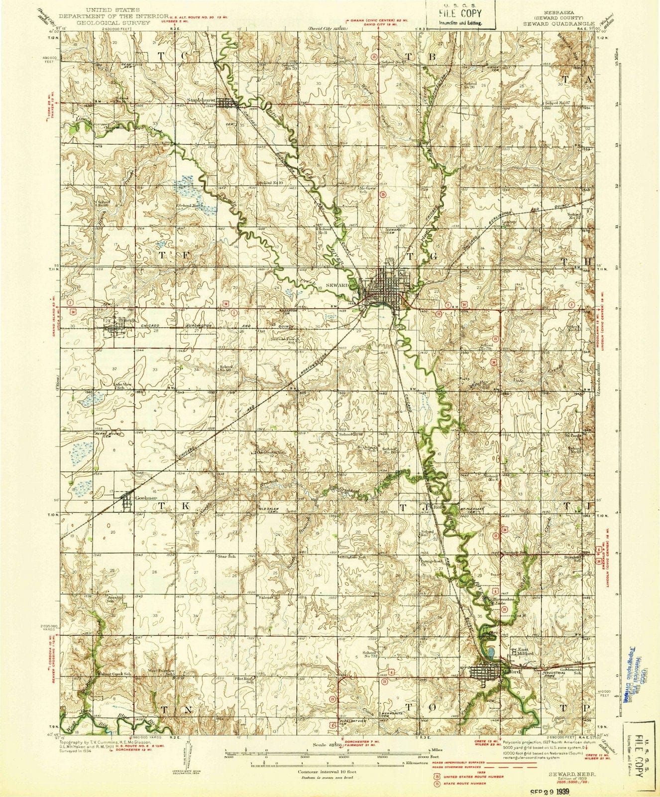 1939 Seward, NE - Nebraska - USGS Topographic Map