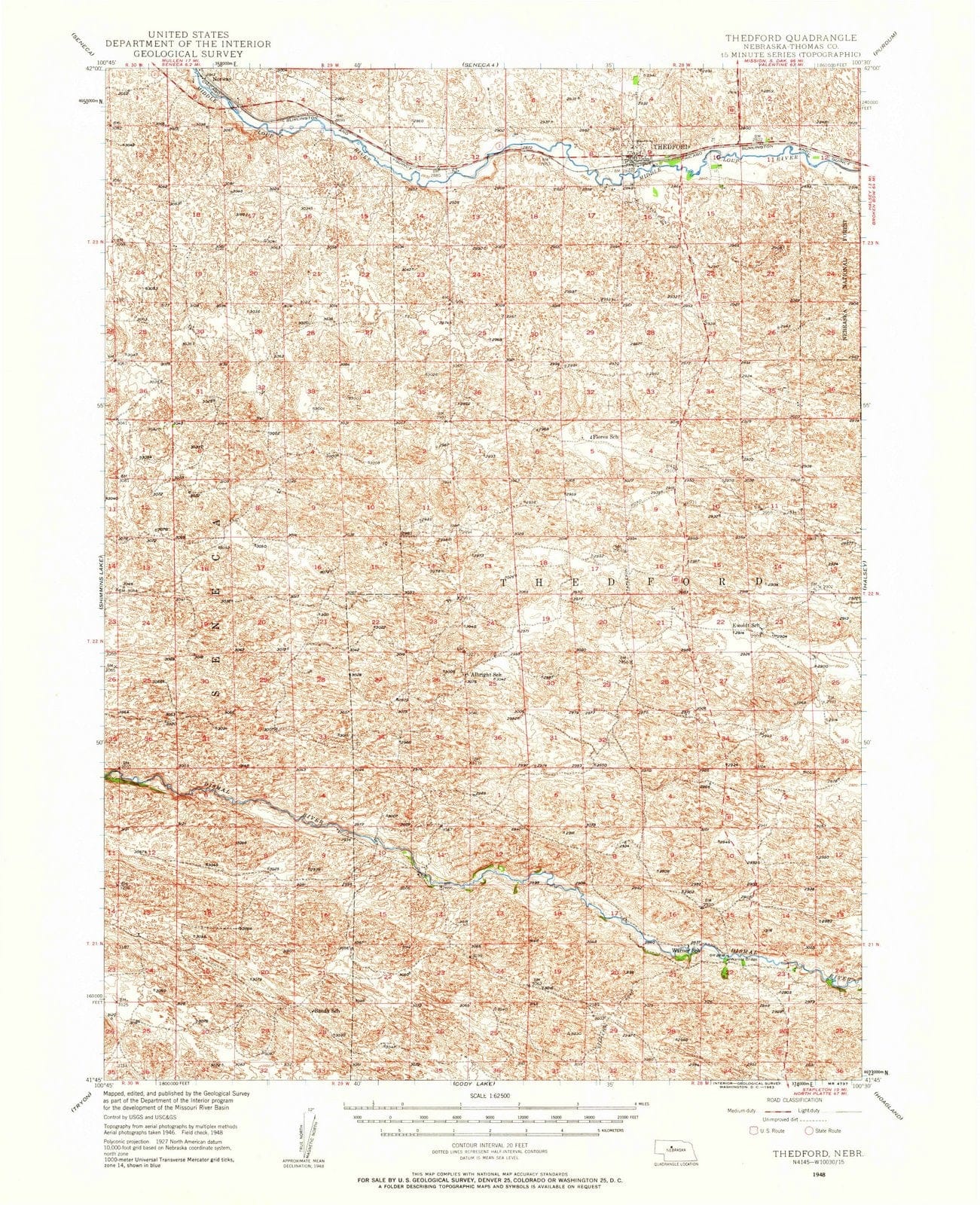 1948 Thedford, NE - Nebraska - USGS Topographic Map