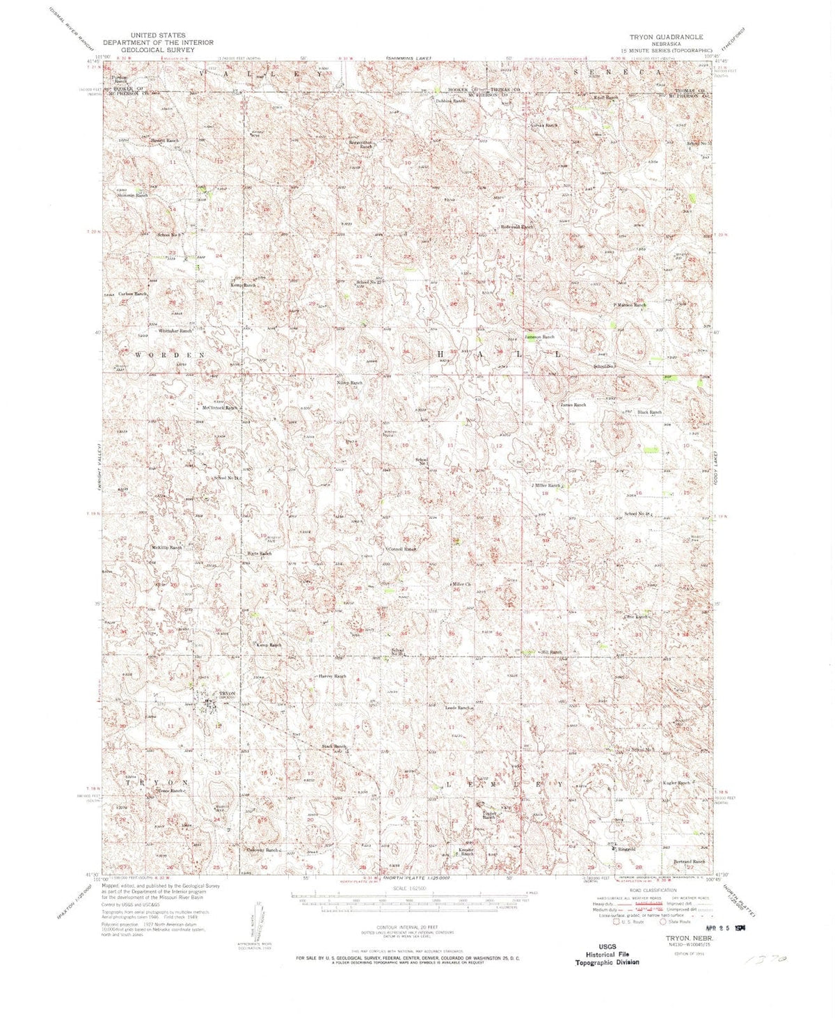 1951 Tryon, NE - Nebraska - USGS Topographic Map