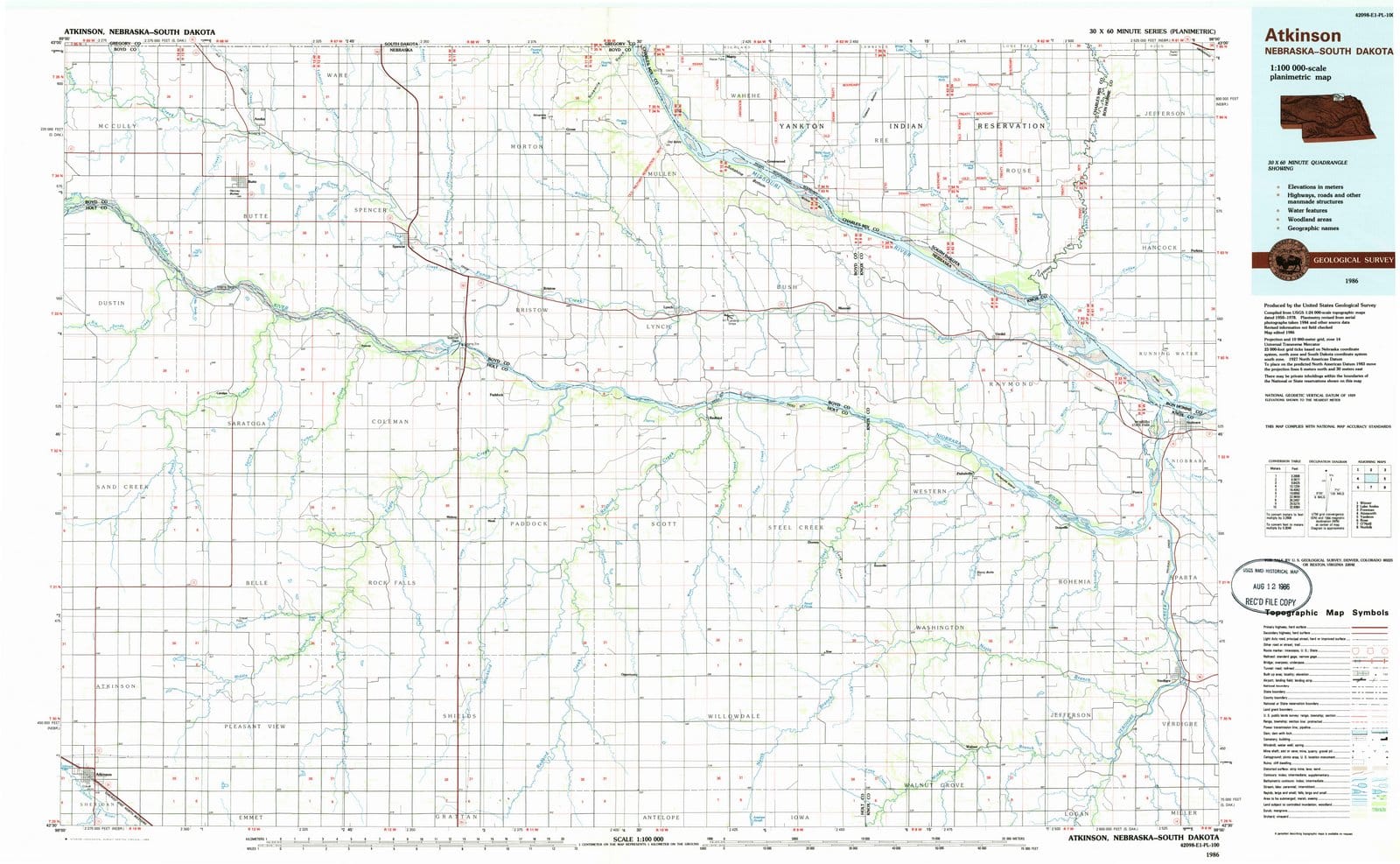 1986 Atkinson, NE - Nebraska - USGS Topographic Map