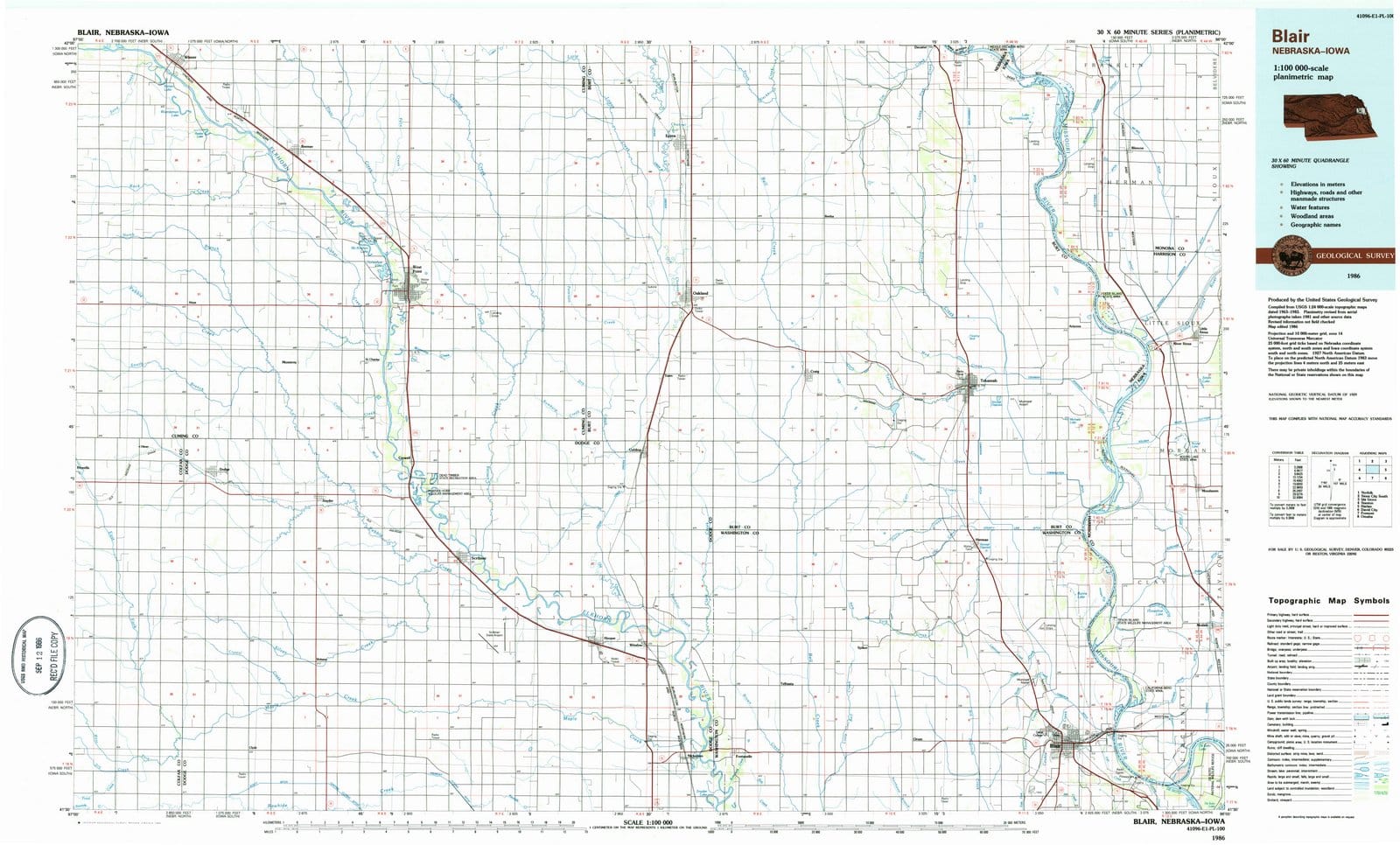 1986 Blair, NE - Nebraska - USGS Topographic Map