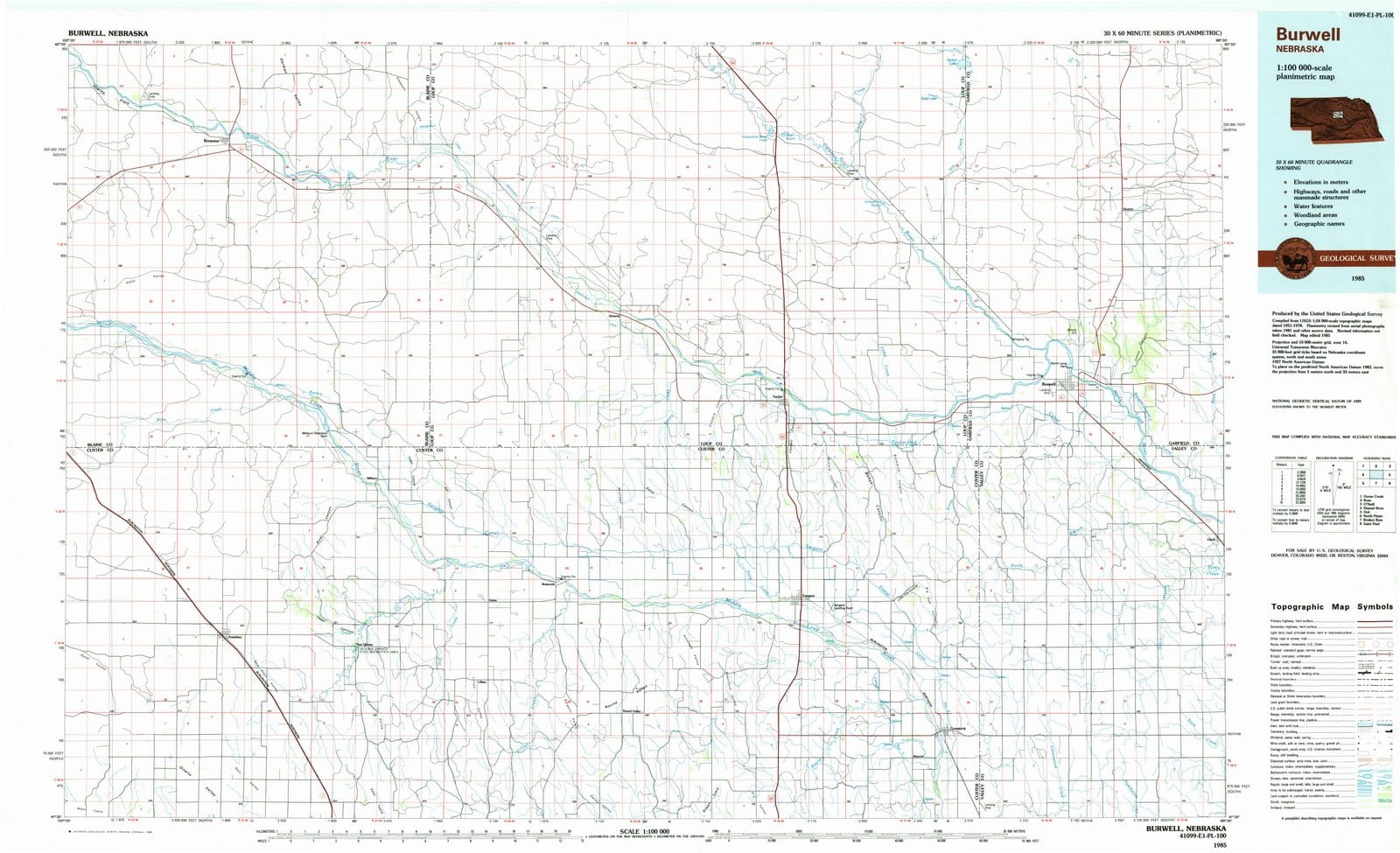 1985 Burwell, NE - Nebraska - USGS Topographic Map