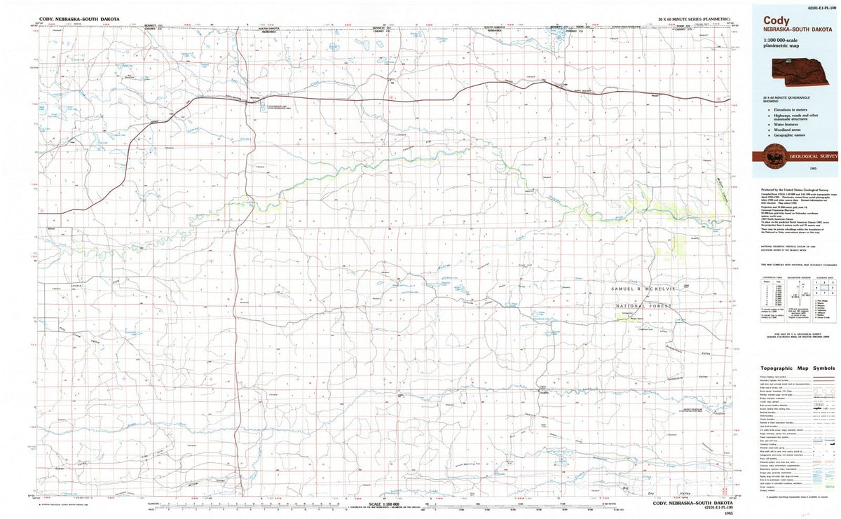 1985 Cody, NE - Nebraska - USGS Topographic Map