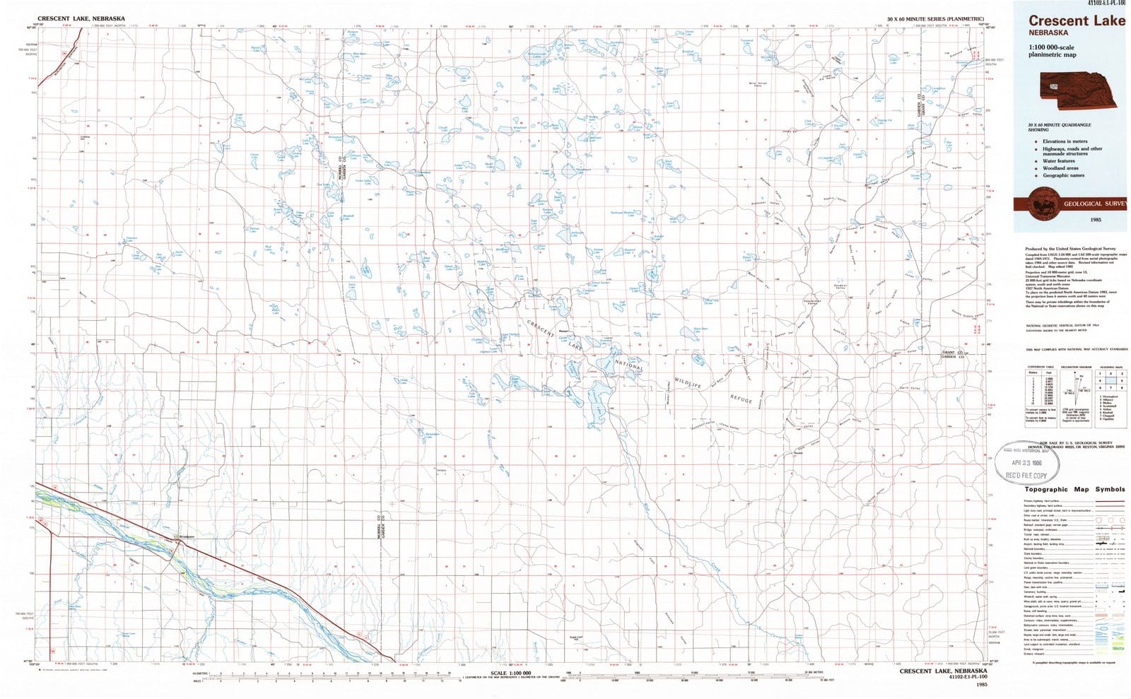 1985 Crescent Lake, NE - Nebraska - USGS Topographic Map