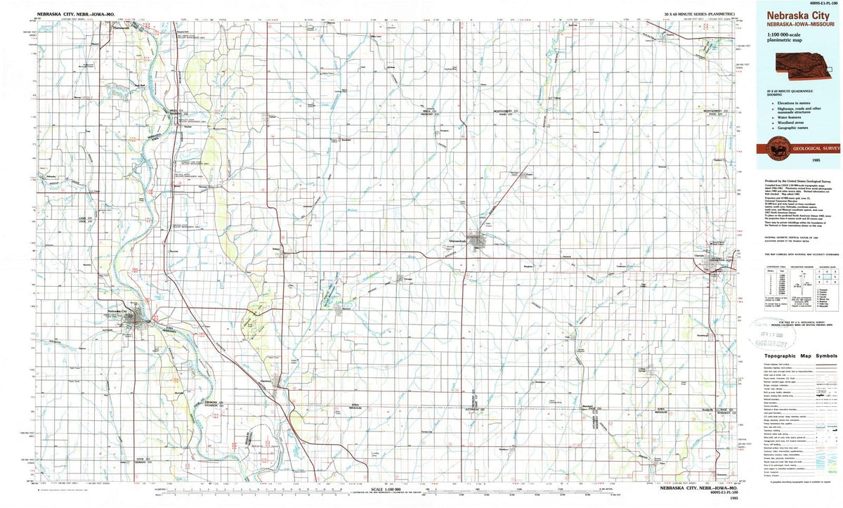 1985 Nebraska City, NE - Nebraska - USGS Topographic Map