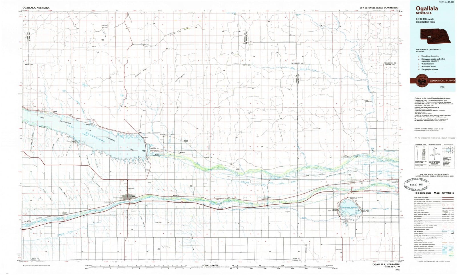 1985 Ogallala, NE - Nebraska - USGS Topographic Map