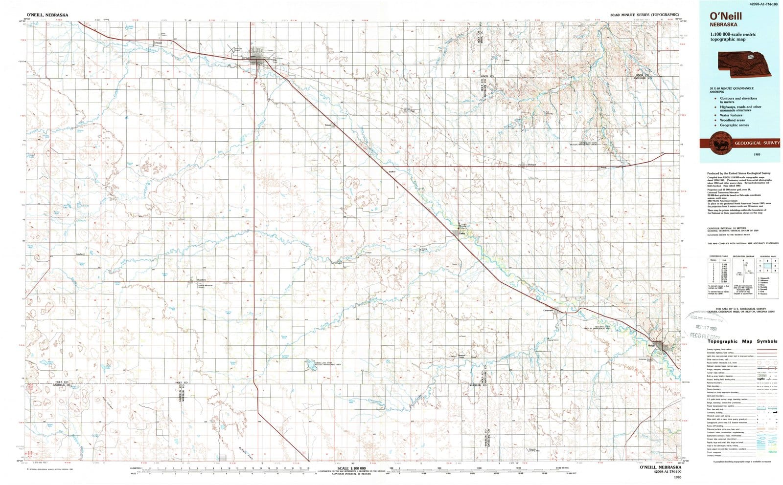 1985 O'Neill, NE - Nebraska - USGS Topographic Map
