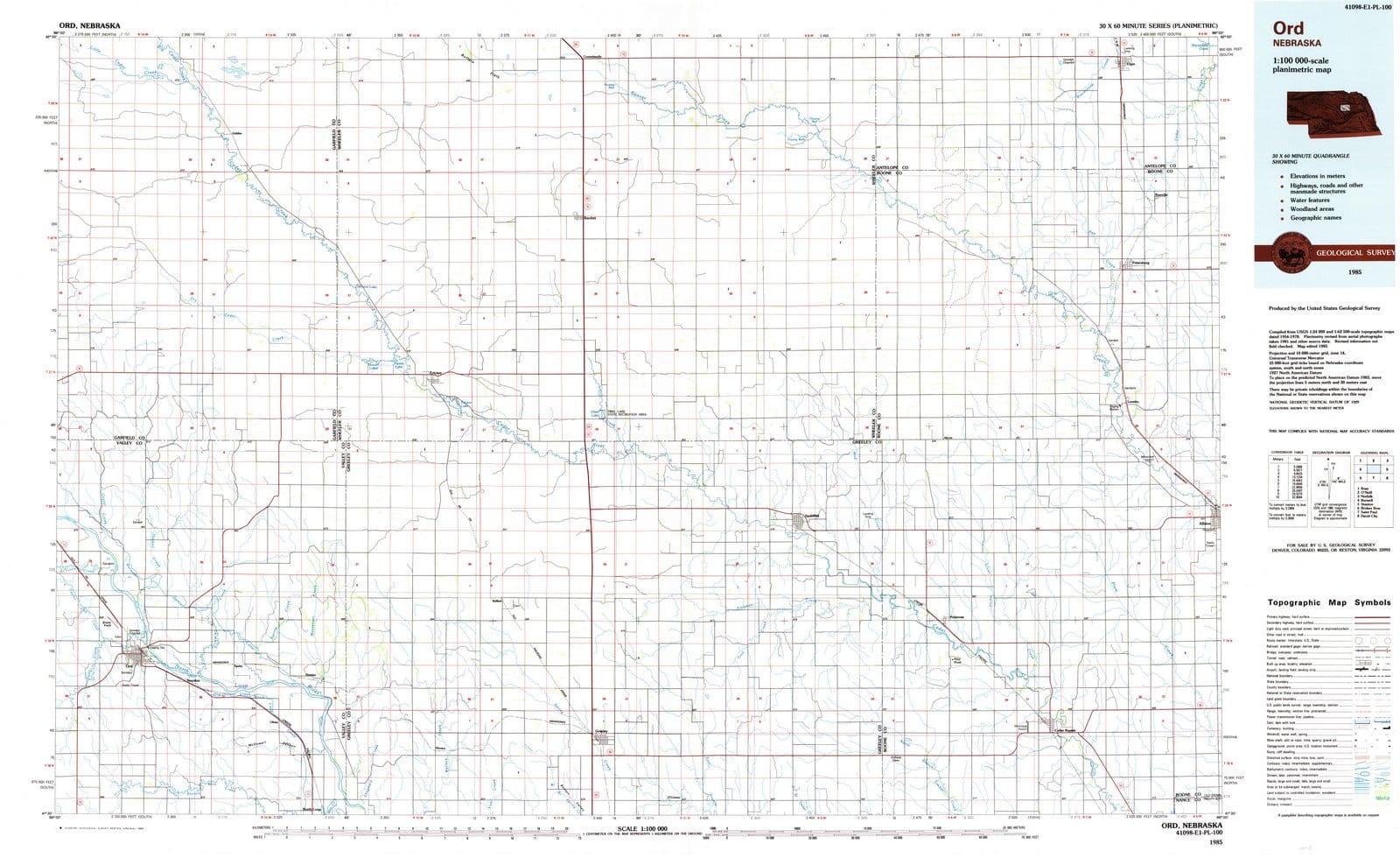 1985 Ord, NE - Nebraska - USGS Topographic Map